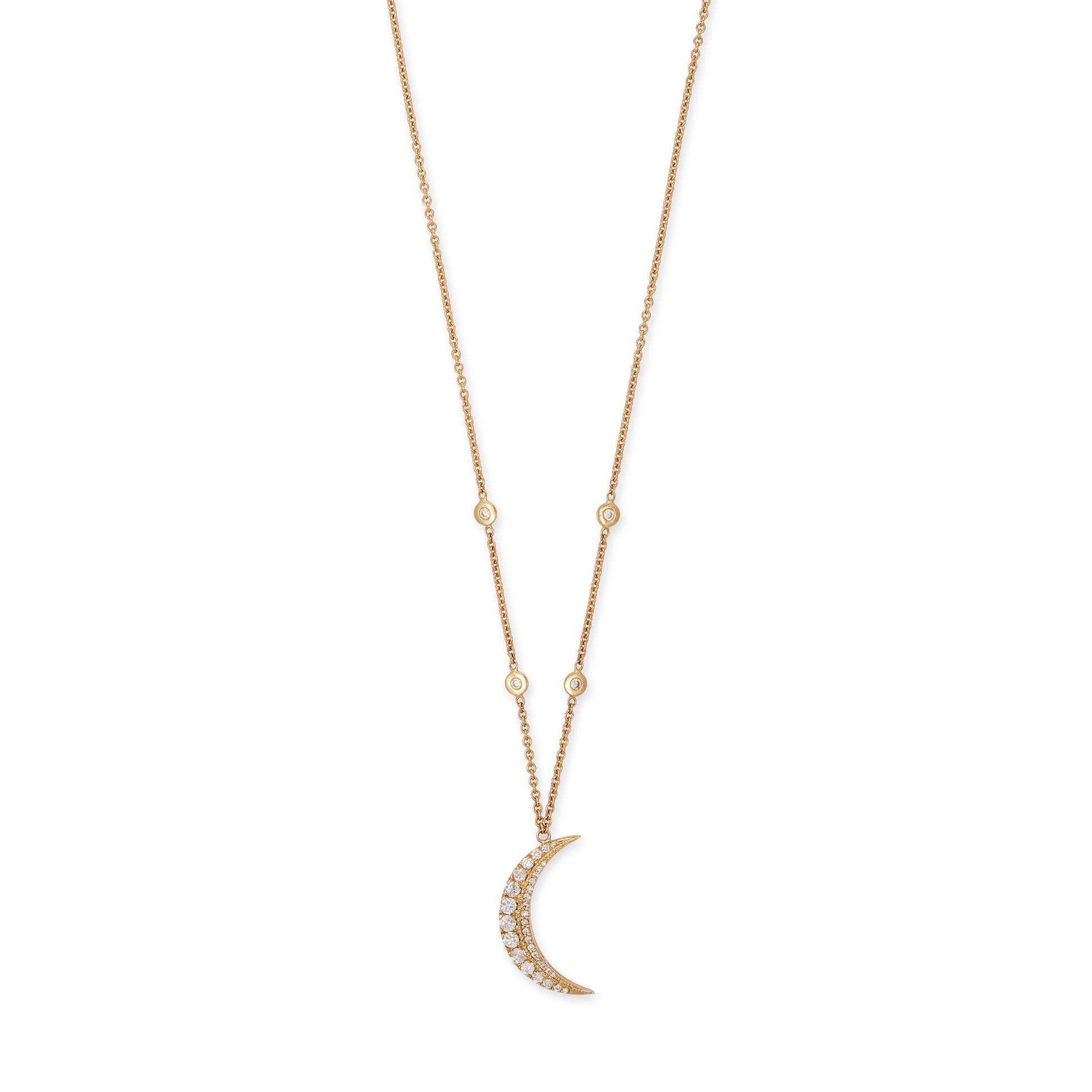 Small Graduated Diamond Sliver Crescent Moon Necklace