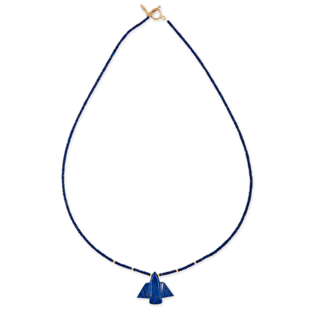 Small Lapis Thunderbird + Gold and Lapis Beaded Toggle Necklace