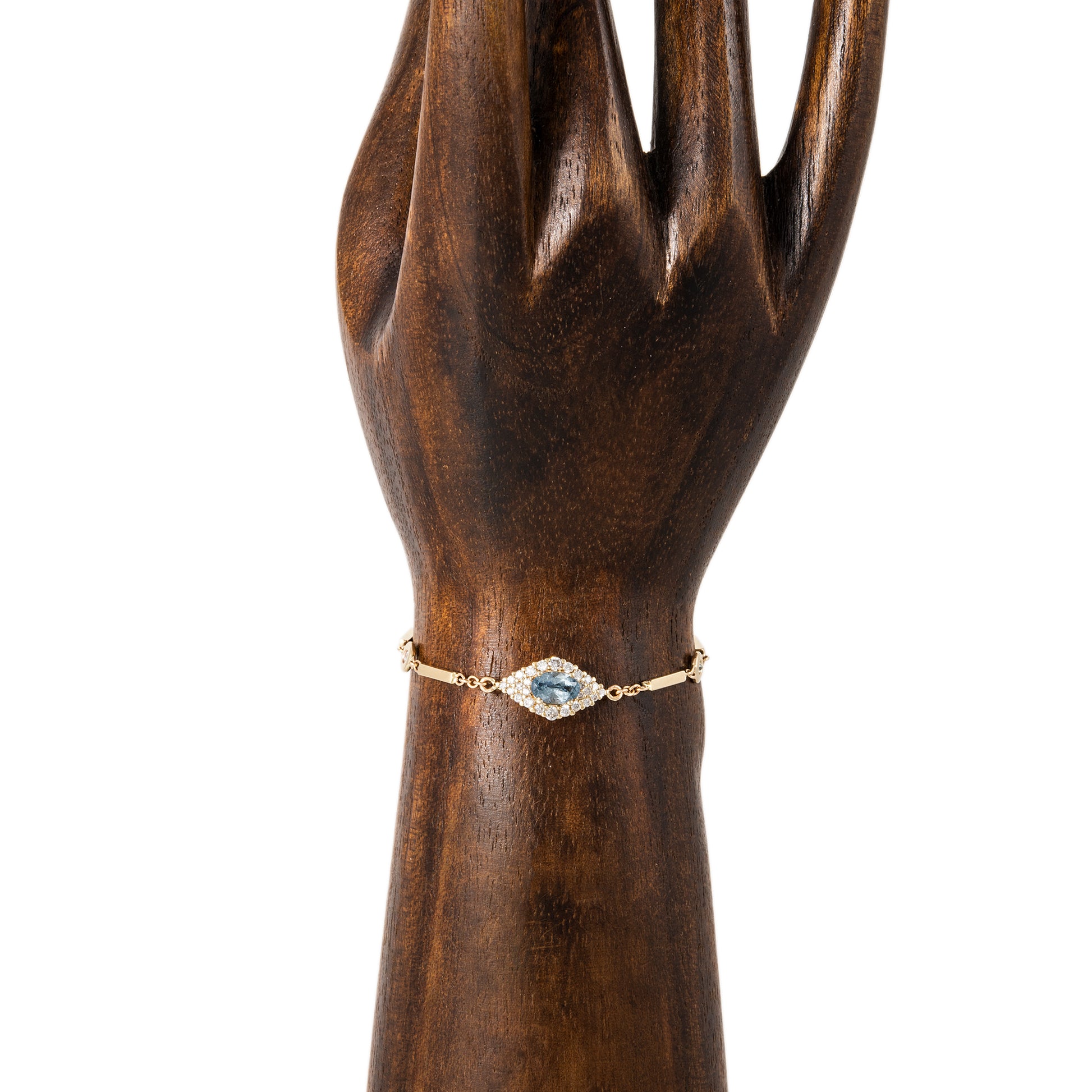 Pave Aquamarine Center Eye Diamond Smooth Bar Bracelet