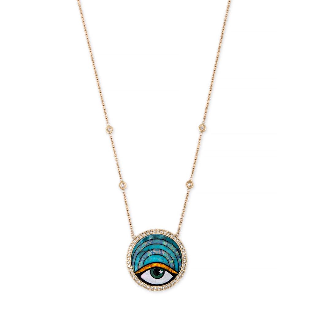 SMALL PAVE ROUND ARCH EYE OPAL INLAY NECKLACE