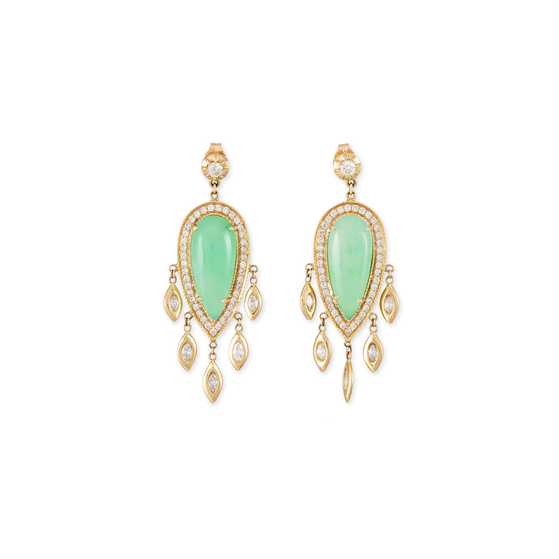 PAVE CHRYSOPRASE TEARDROP + MARQUISE DIAMOND SHAKERS DROP EARRINGS