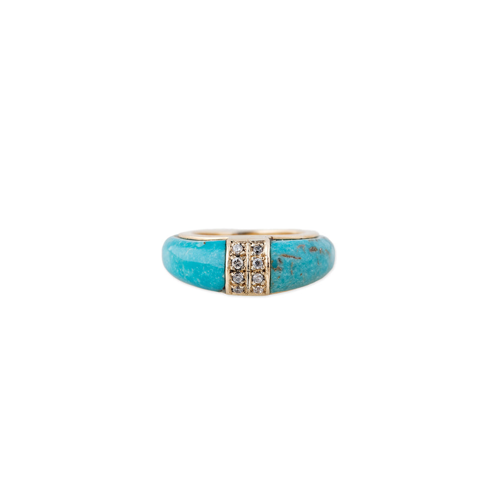 2 ROW PAVE TURQUOISE INLAY DOME BAND RING