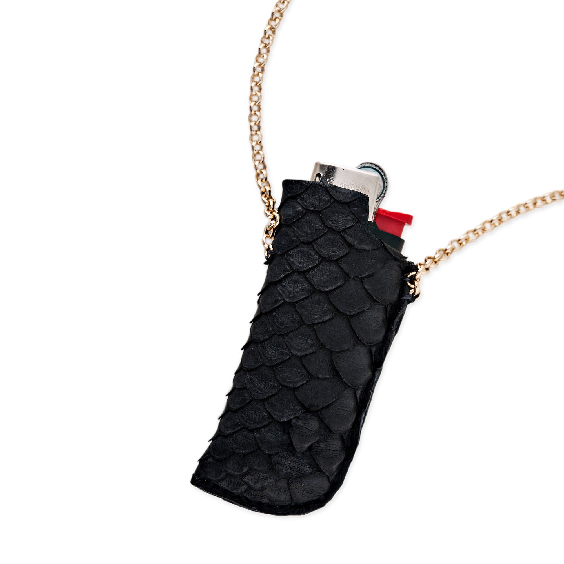 SNAKE SKIN LIGHTER NECKLACE WITH SWEET LEAF CHARM