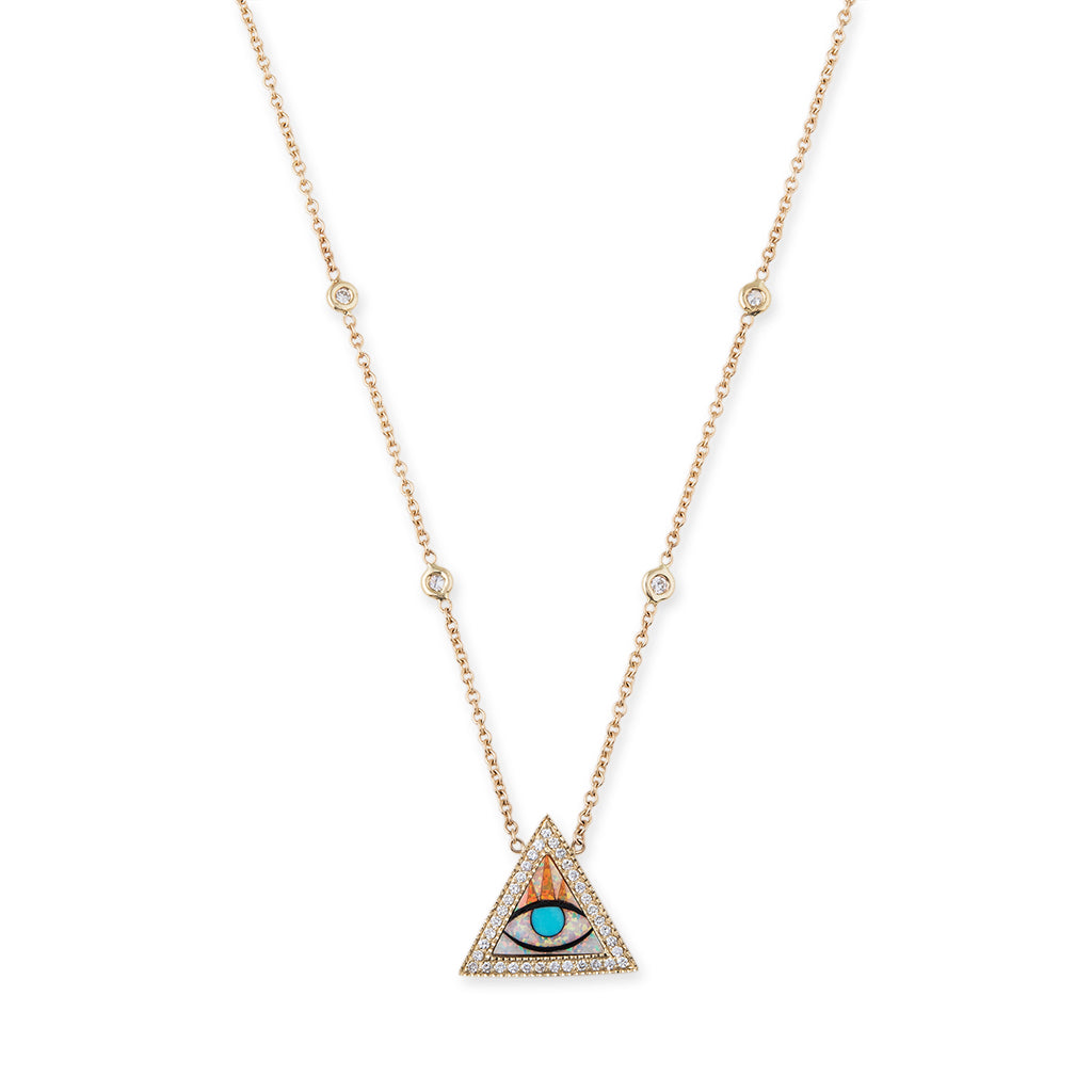 Pave Eye Triangle Inlay Necklace