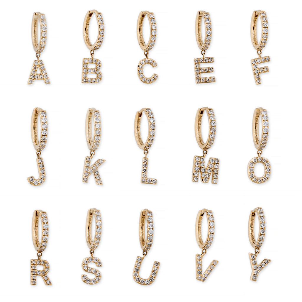 Pave Diamond Letter Mini Hoop