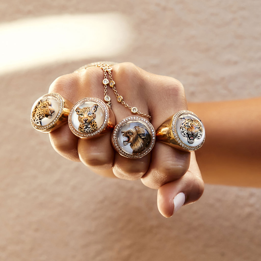 Pave Diamond Cub Mother of Pearl Signet Ring