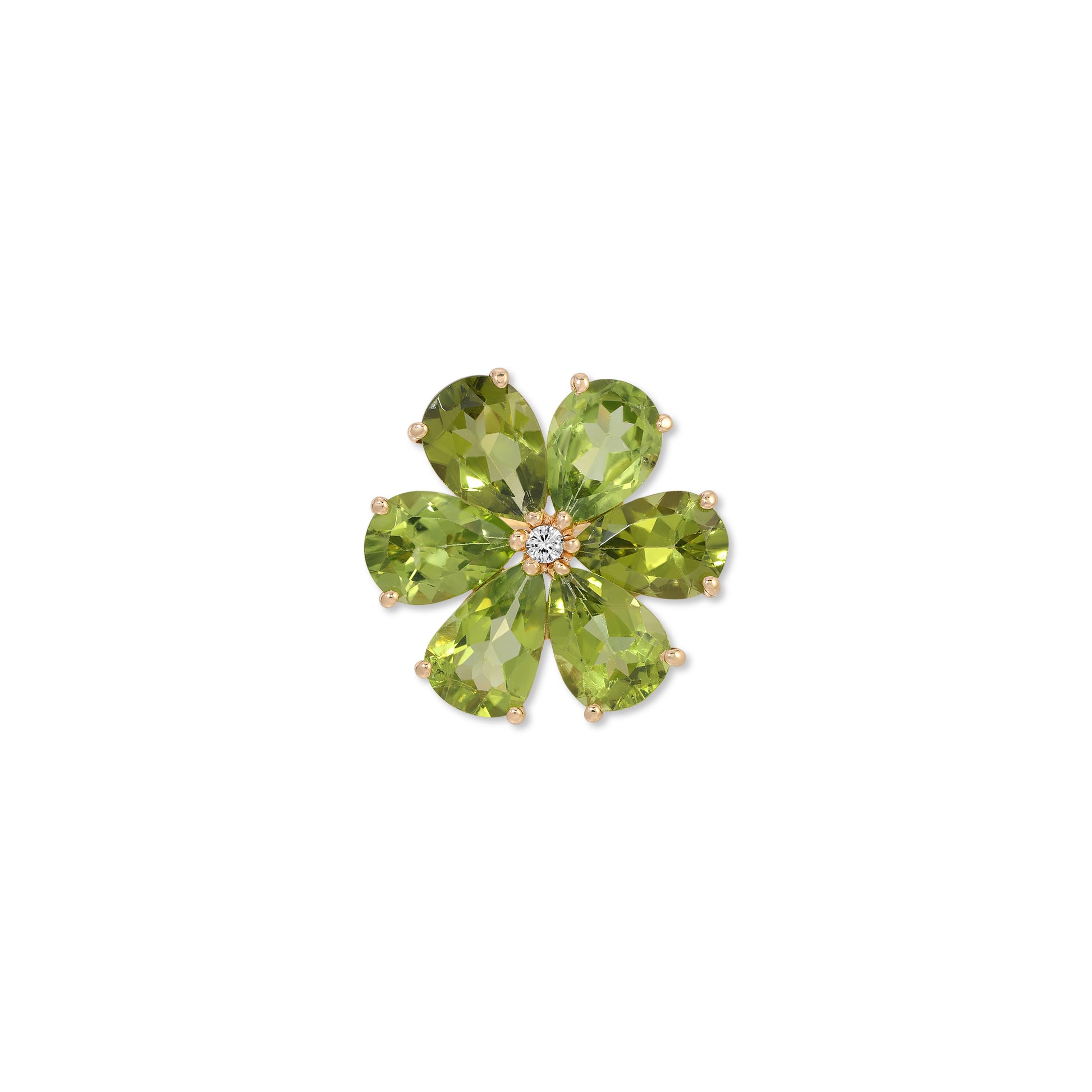 Diamond Green Peridot Petal Flower Ring
