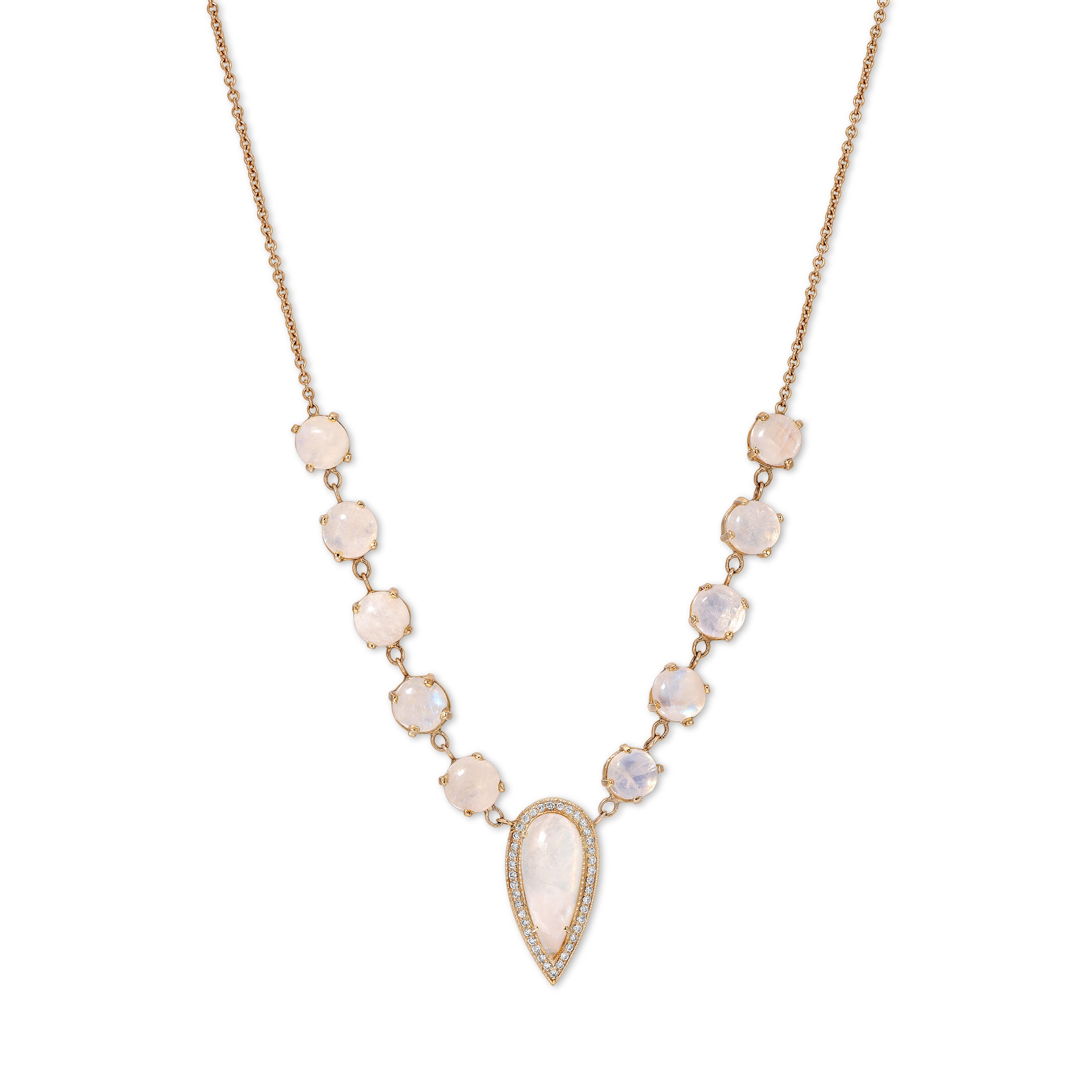 5x5 Pave Moonstone Teardrop Necklace