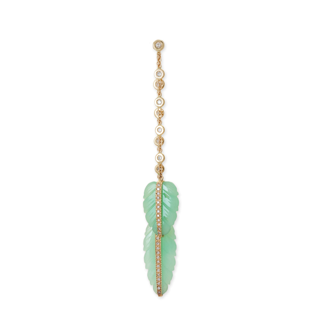 Pave Chrysoprase Leaf 5 Diamond Drop Earring Back