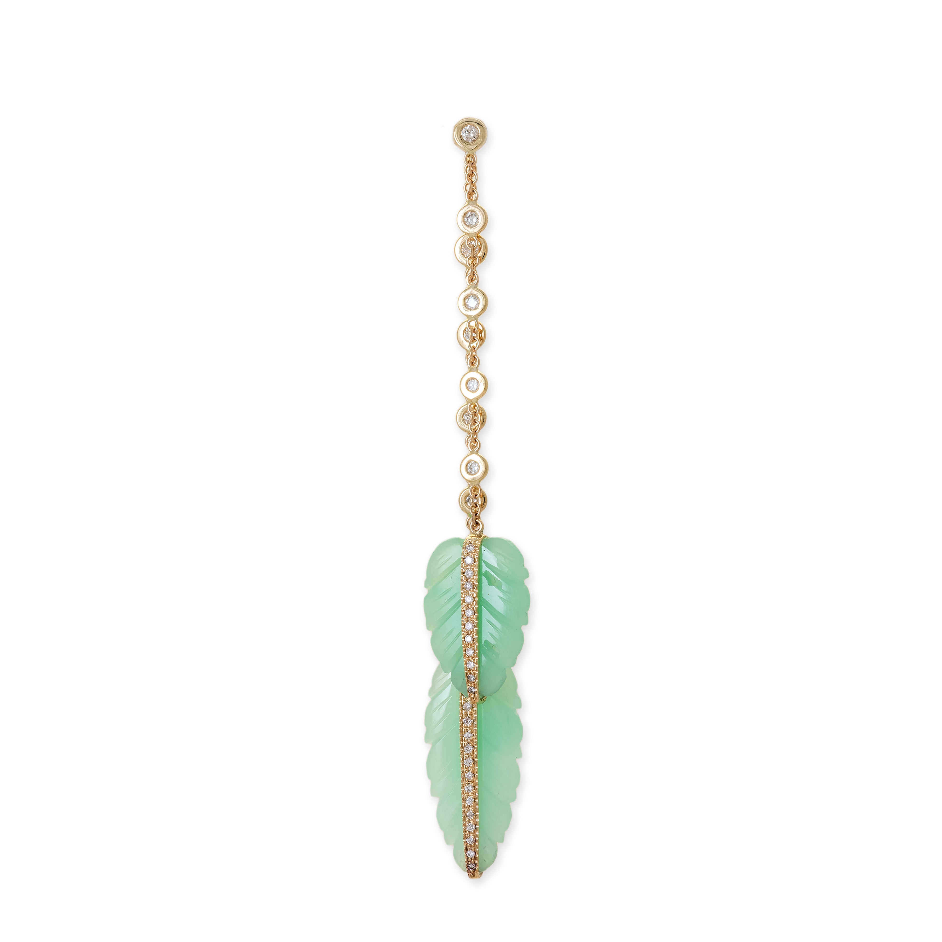 Pave Chrysoprase Leaf 5 Diamond Drop Earring Back