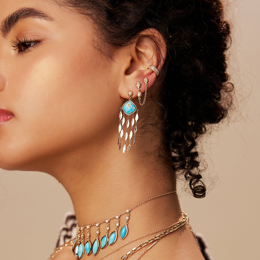 Turquoise Kite + Marquise Chandelier Drop Stud Earrings