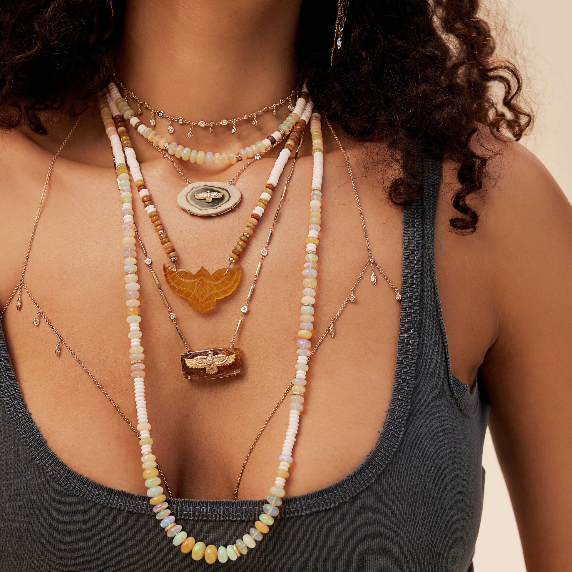 Large Diamond Thunderbird On Rutilated Quartz Rectangle Necklace