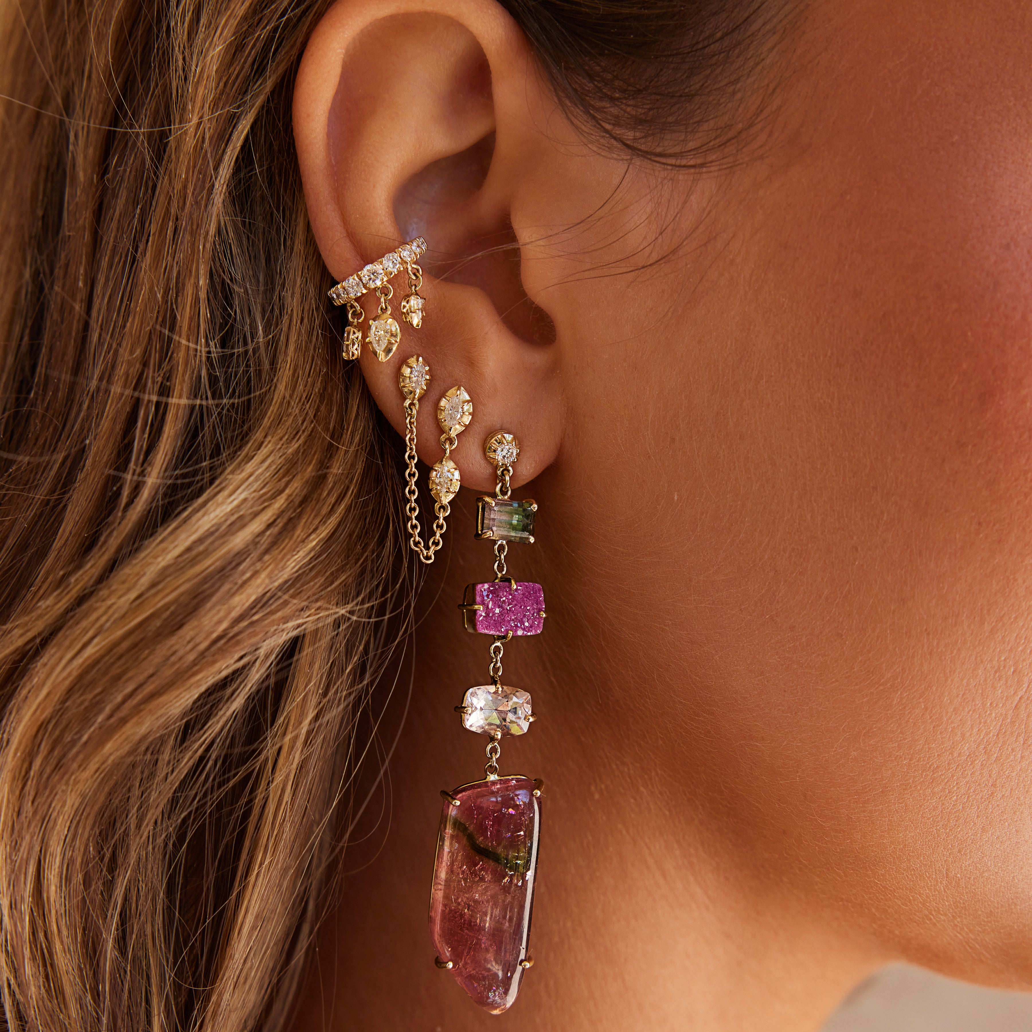 Triple Upside Down Teardrop Sophia Diamond Shaker Pave Ear Cuff
