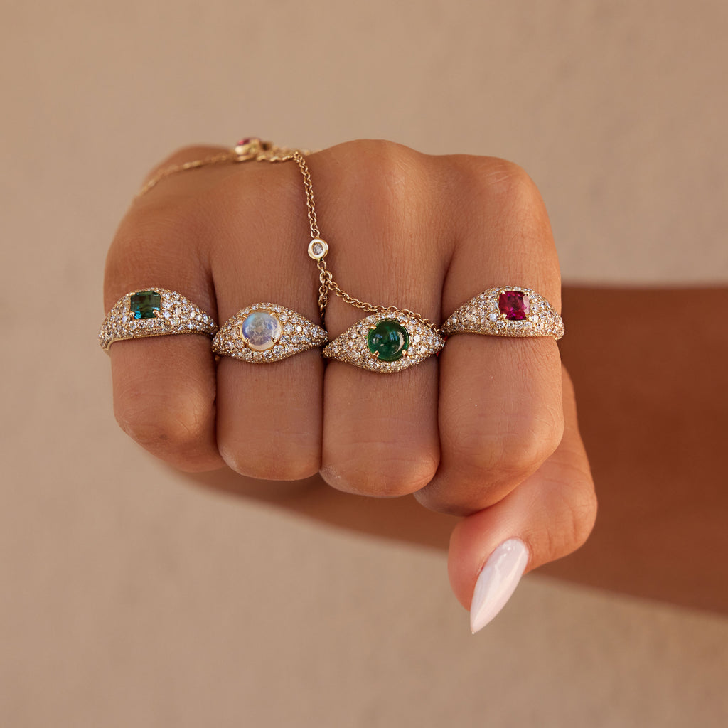 Pave Green Tourmaline Square Center Ring