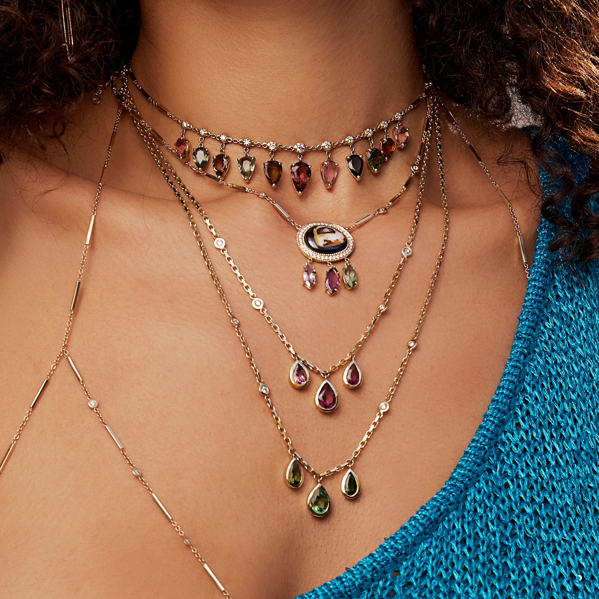 Pave Koroit Opal + Marquise Tourmaline Shaker Necklace