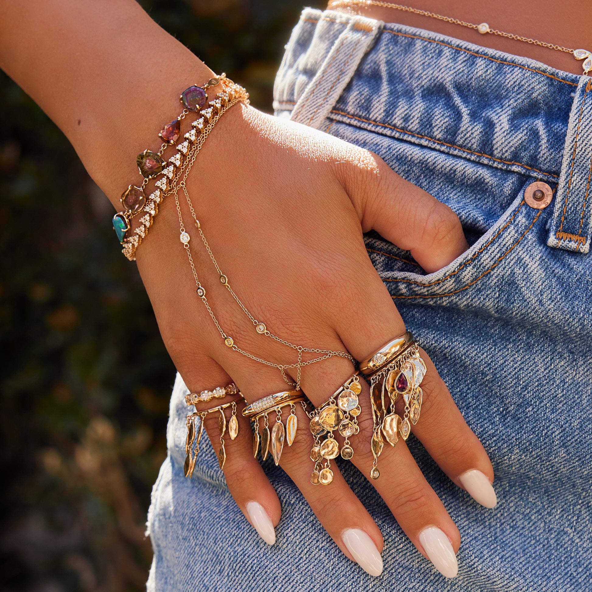 3 Spaced Out Diamond Finger Bracelet