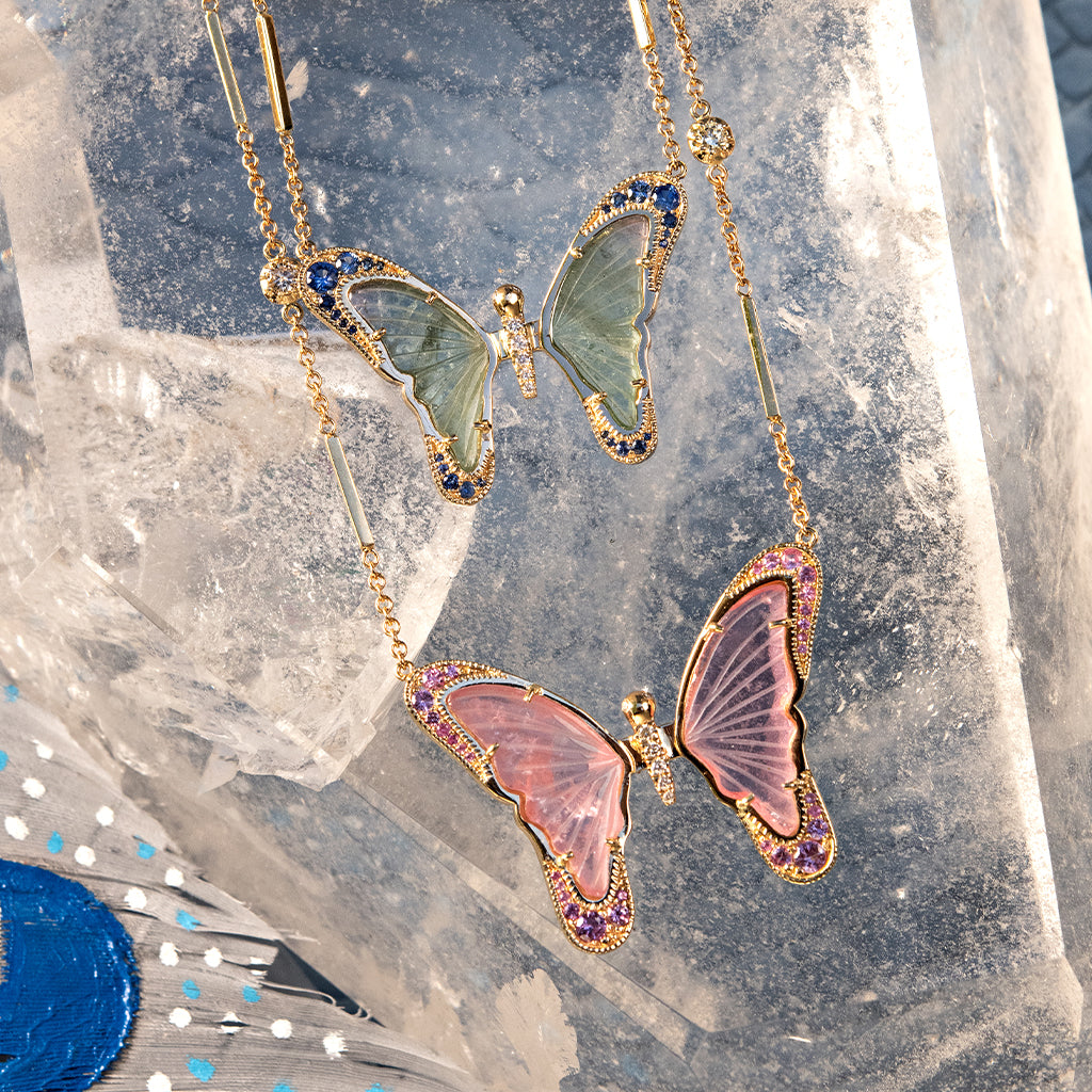 Pink Sapphire and Pink Tourmaline Pave Center Butterfly Necklace