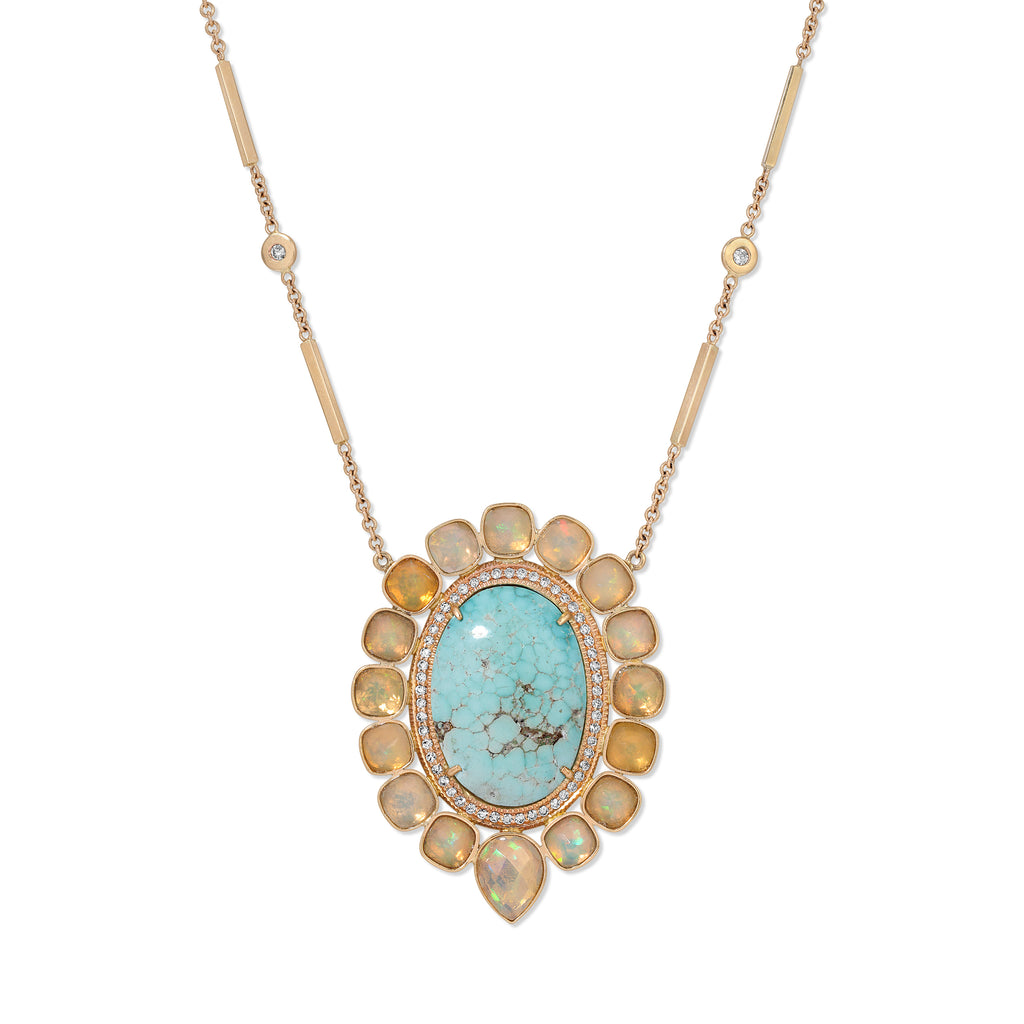 Turquoise Oval Faceted Opal Blossom Necklace