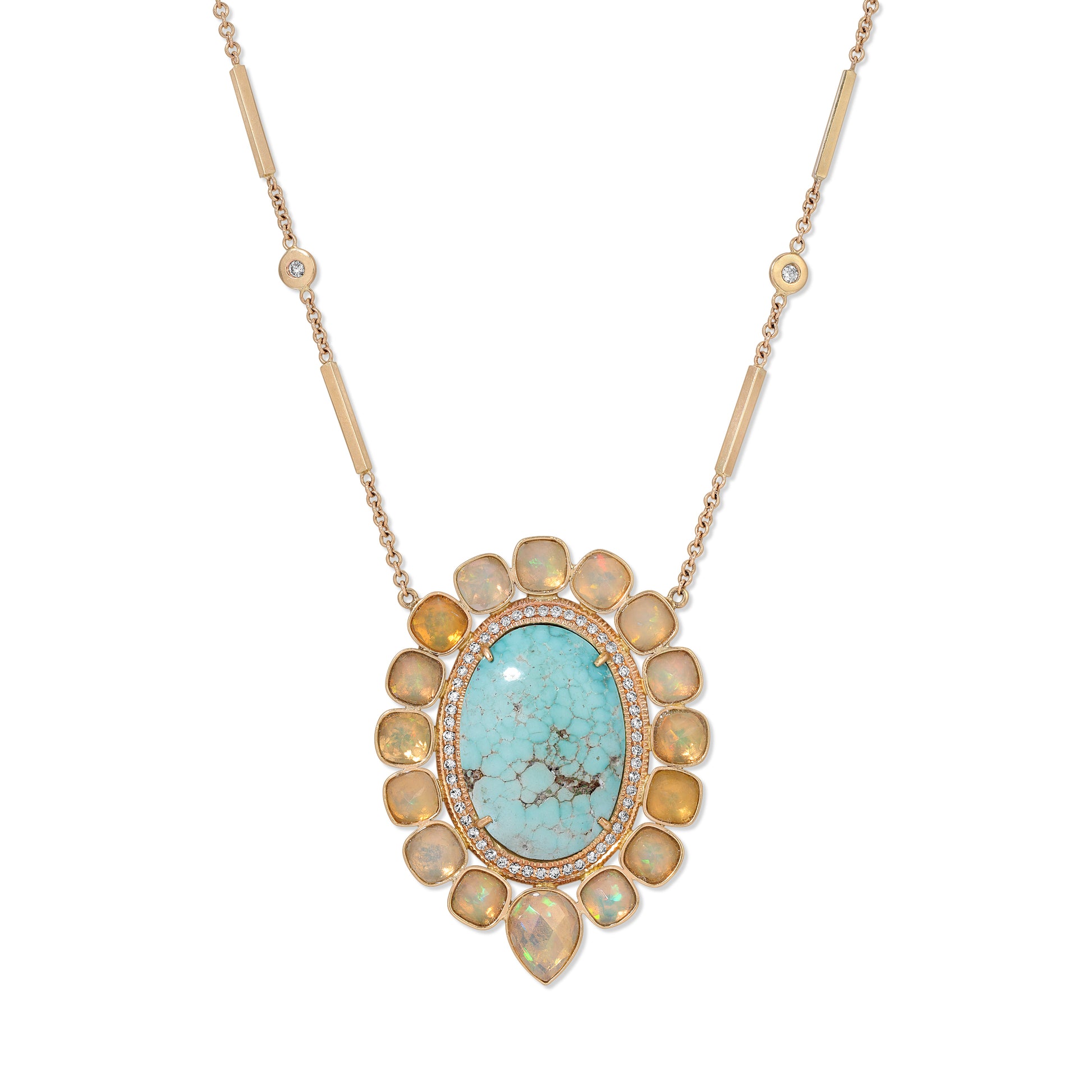 Turquoise Oval Faceted Opal Blossom Necklace