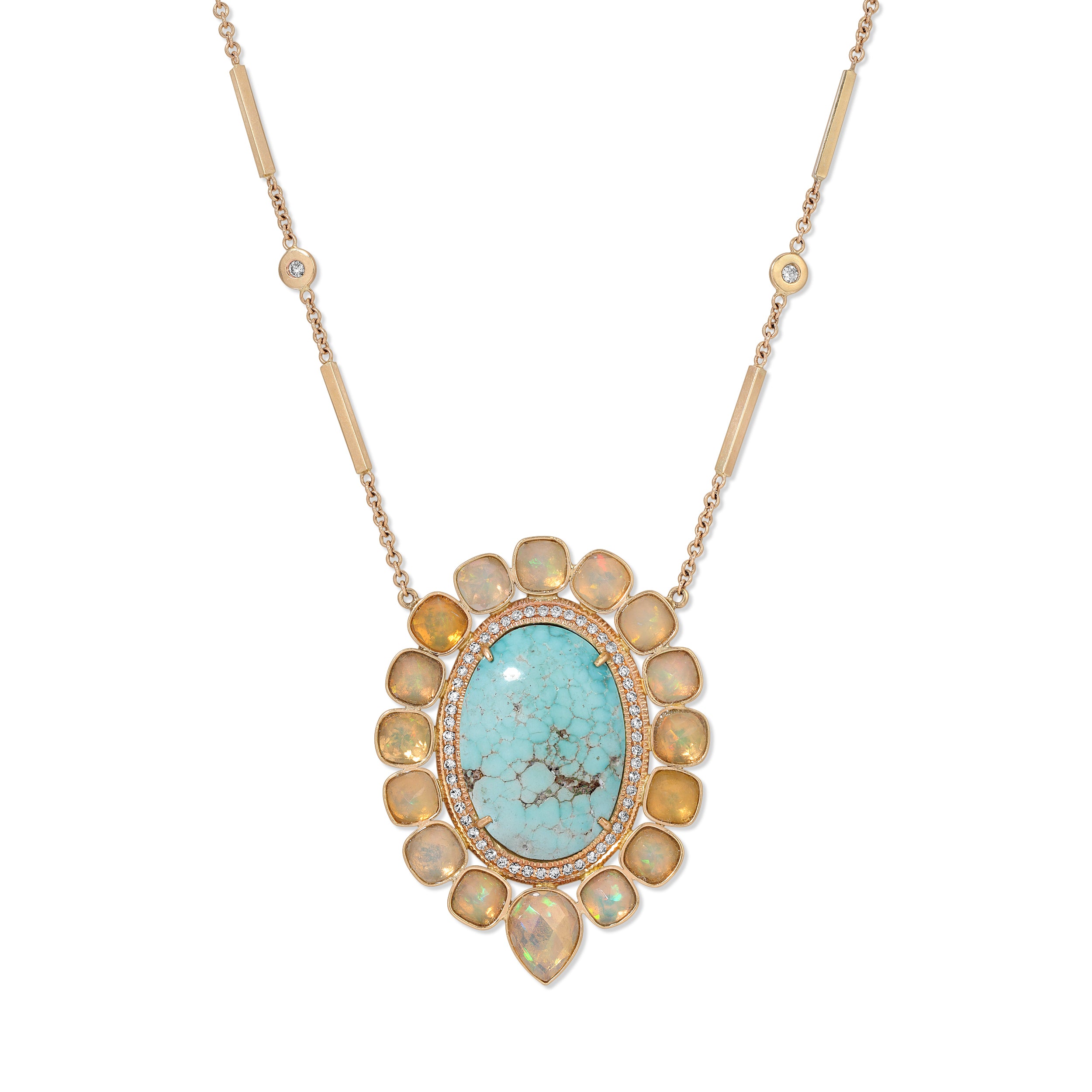 Turquoise Oval Faceted Opal Blossom Necklace