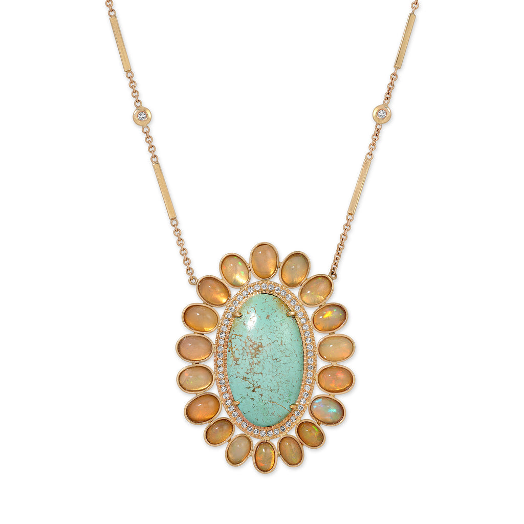 Turquoise Oval Opal Blossom Necklace