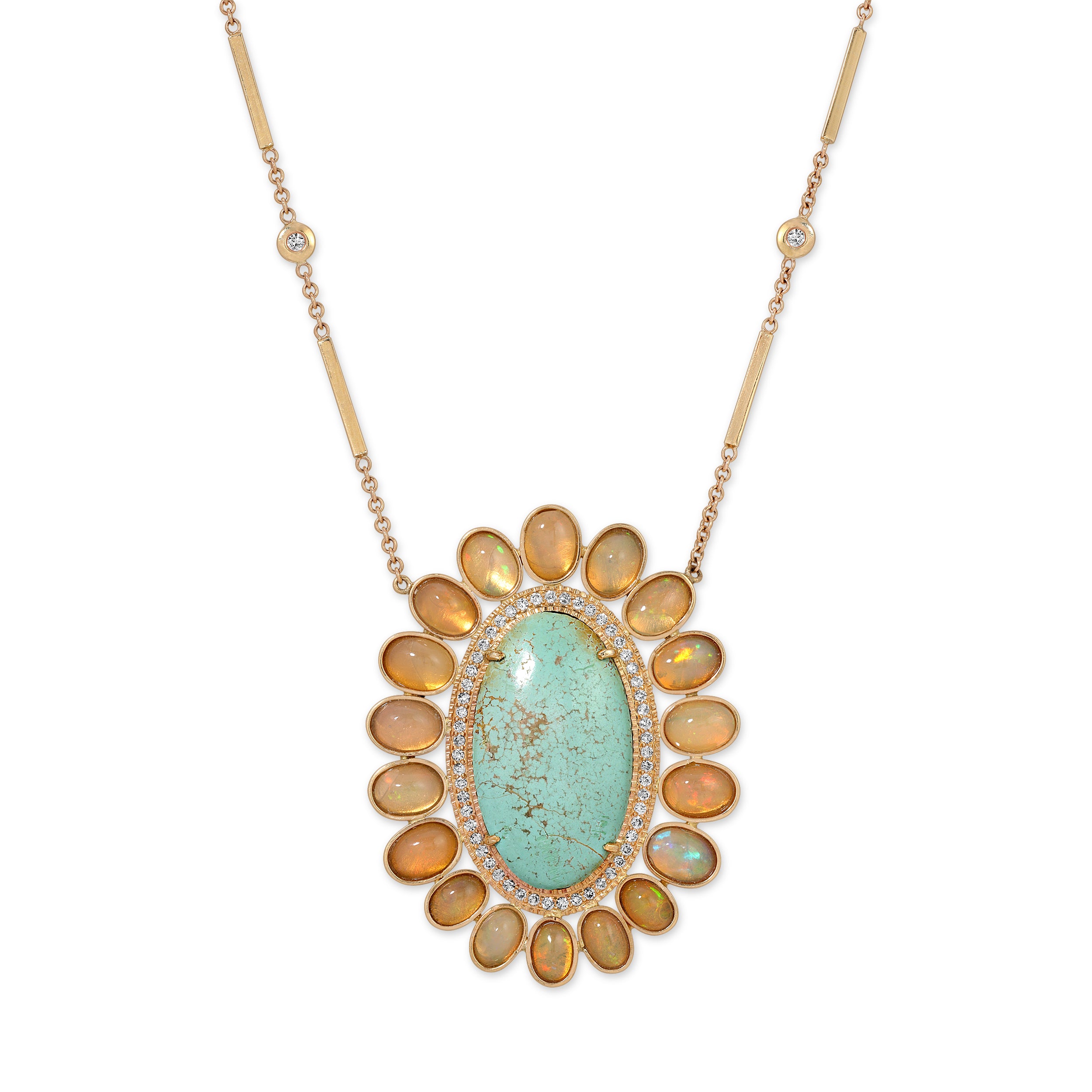 Turquoise Oval Opal Blossom Necklace