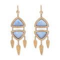Pave Blue Opal Triangle Feather Dangle Earrings