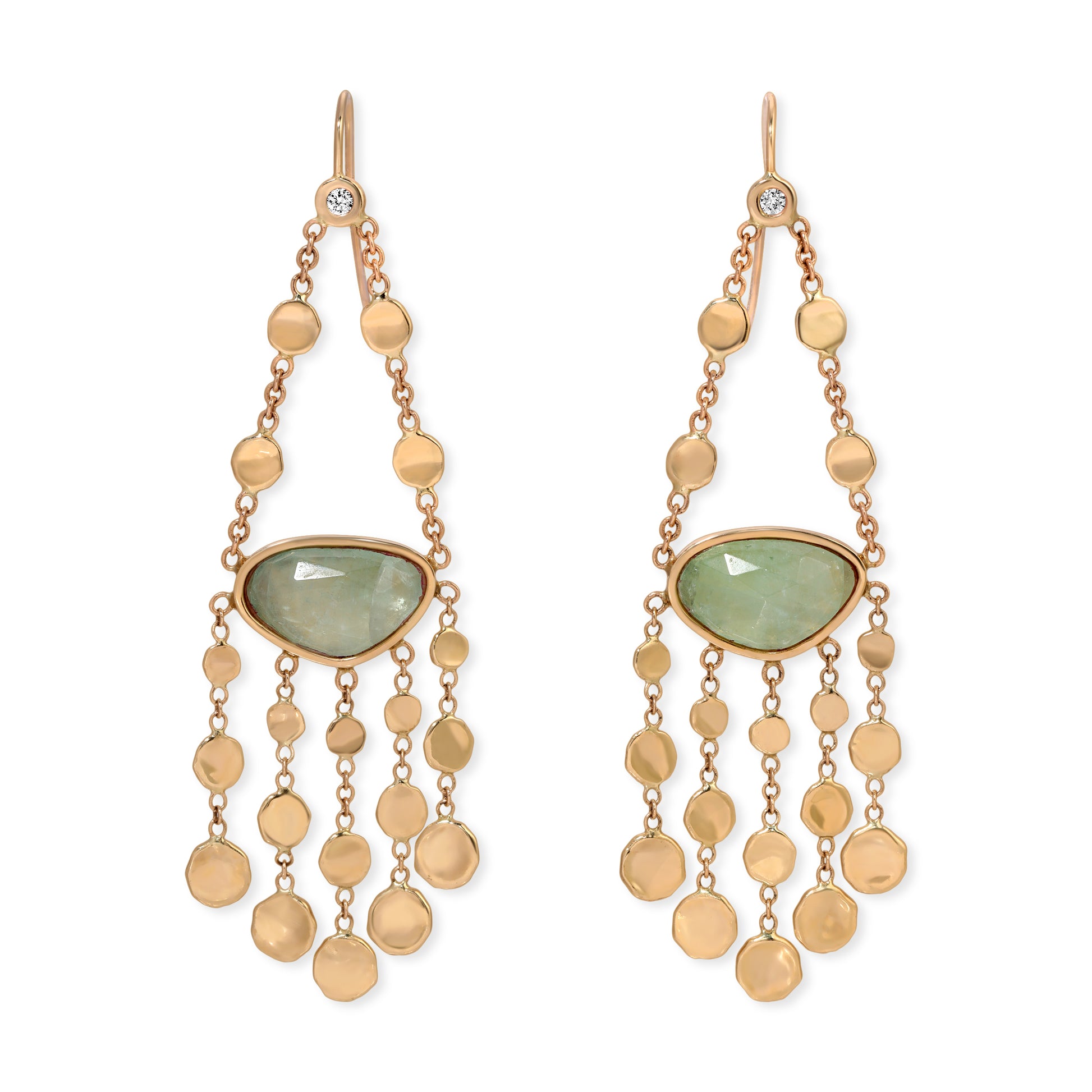 Chalcedony Graduated Hammered Disc Earrings