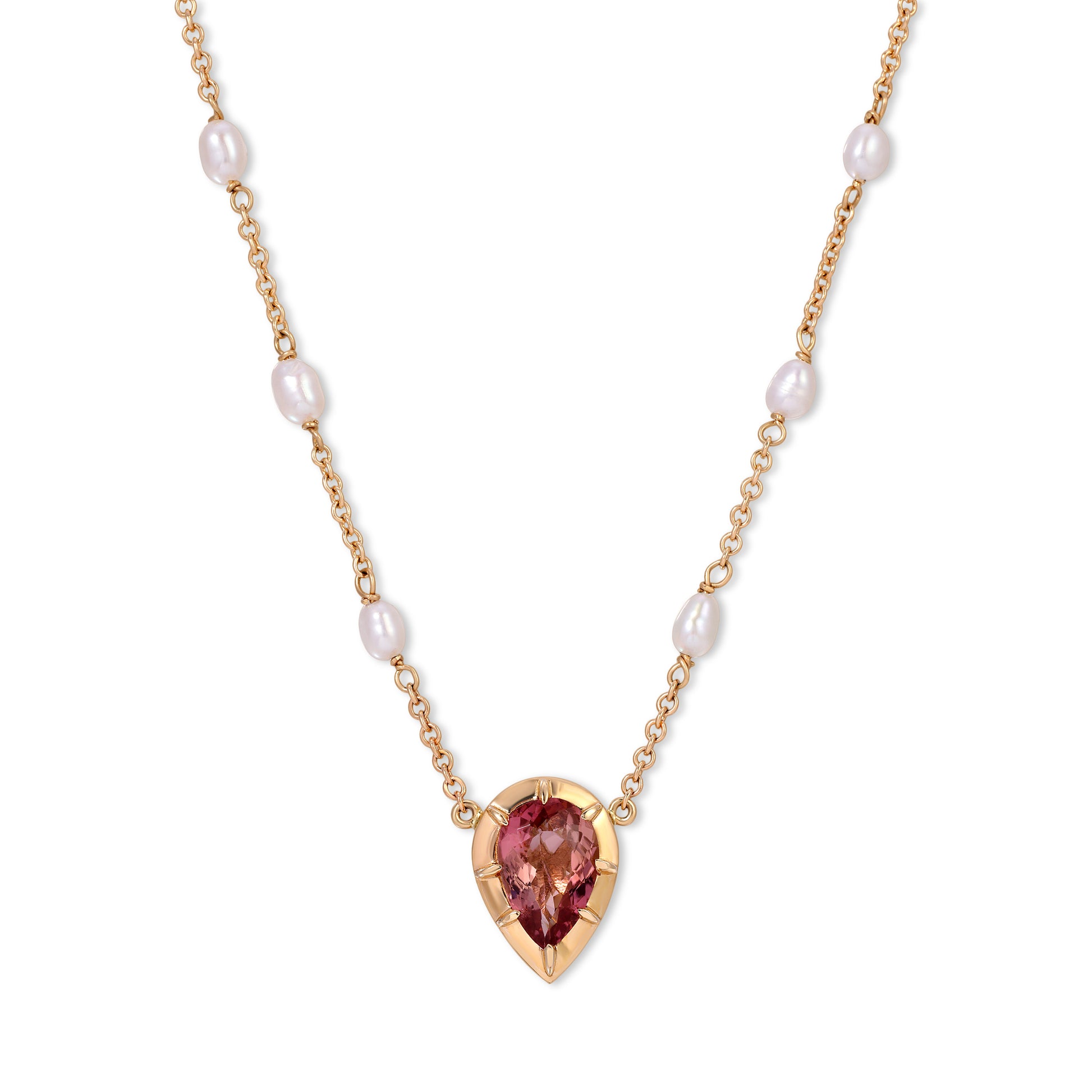 Pink Tourmaline Teardrop Sophia Pearl Necklace