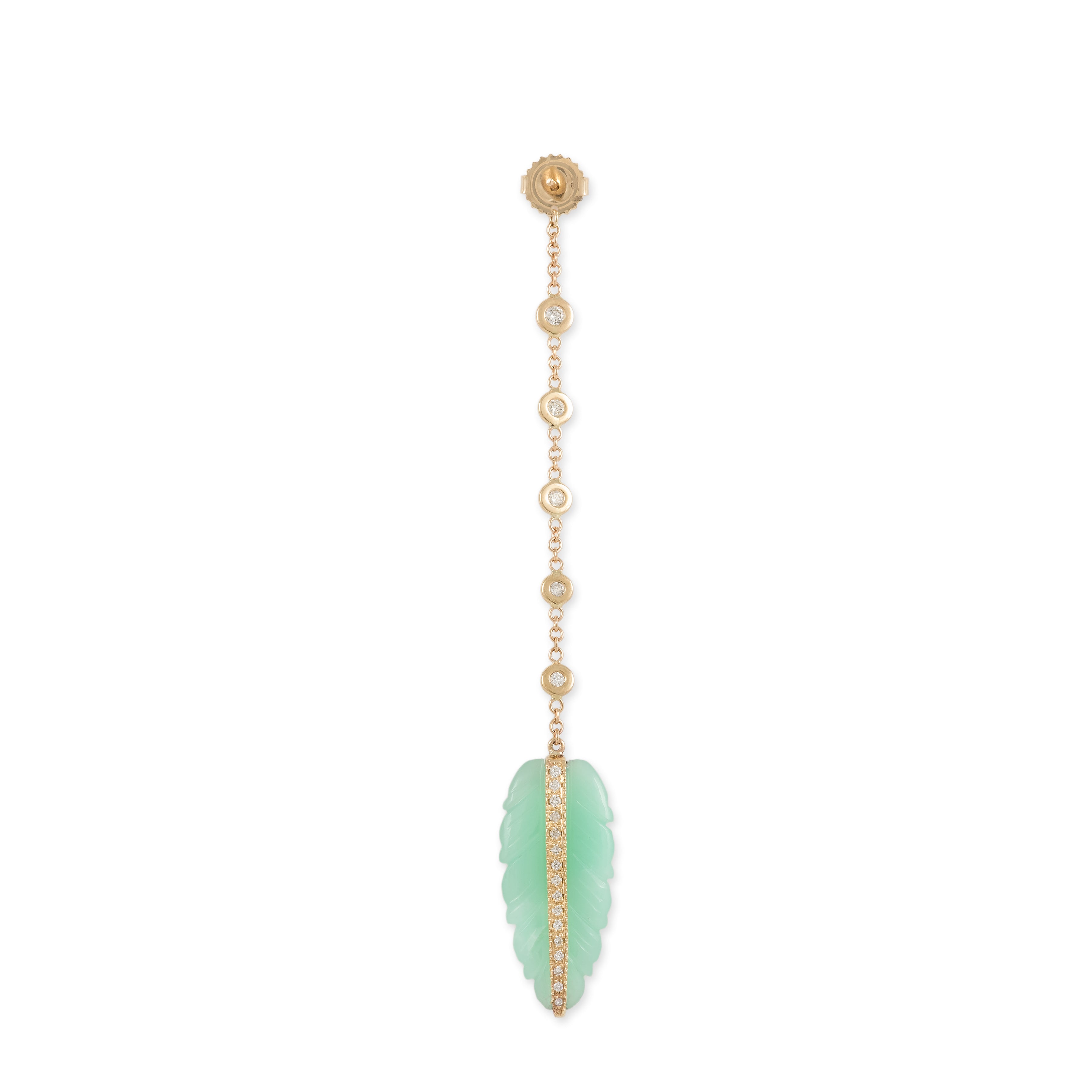 Pave Chrysoprase Leaf 5 Diamond Drop Earring Back
