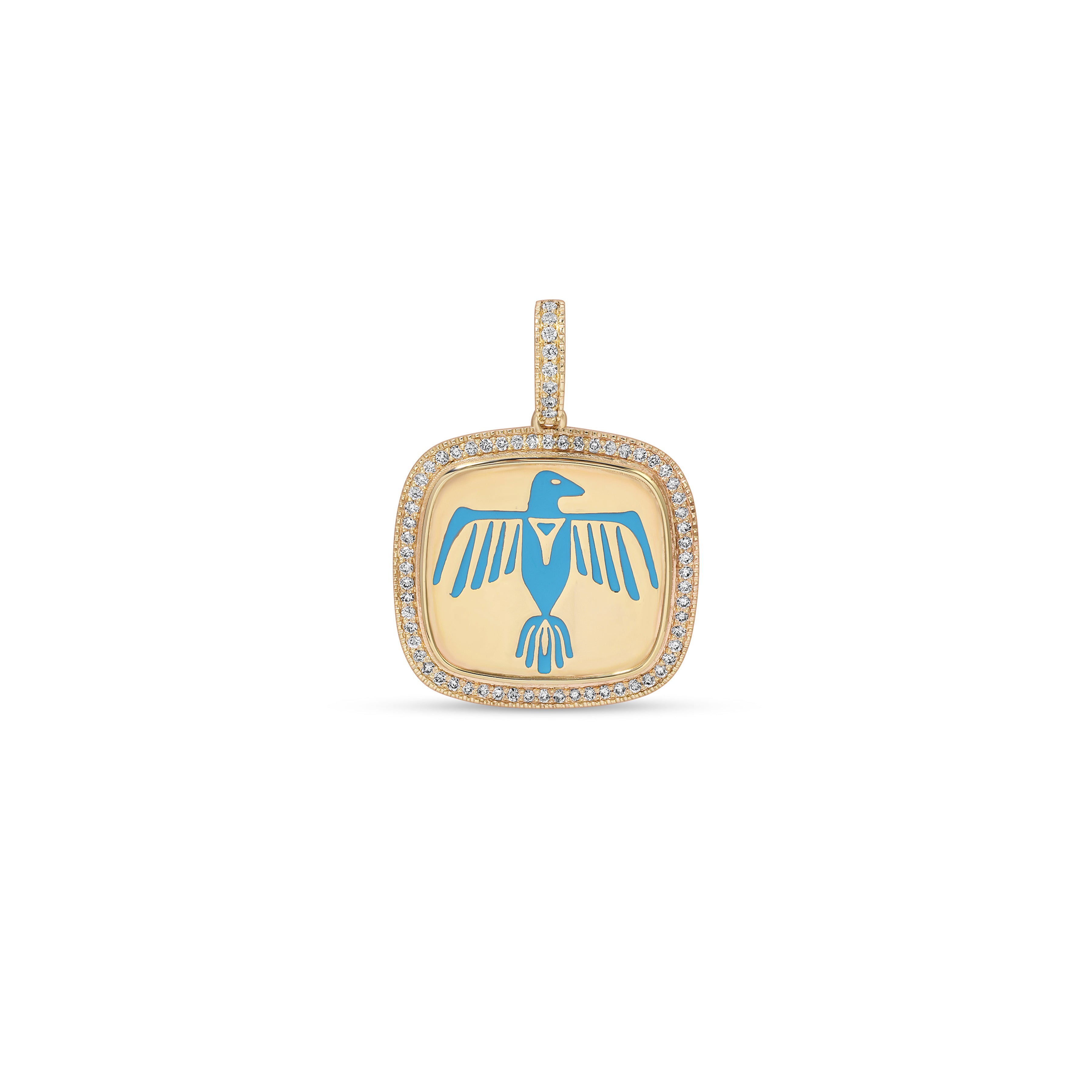 Pave Turquoise Enamel Thunderbird Crest Charm