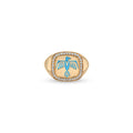 Pave Turquoise Enamel Thunderbird Crest Signet Ring