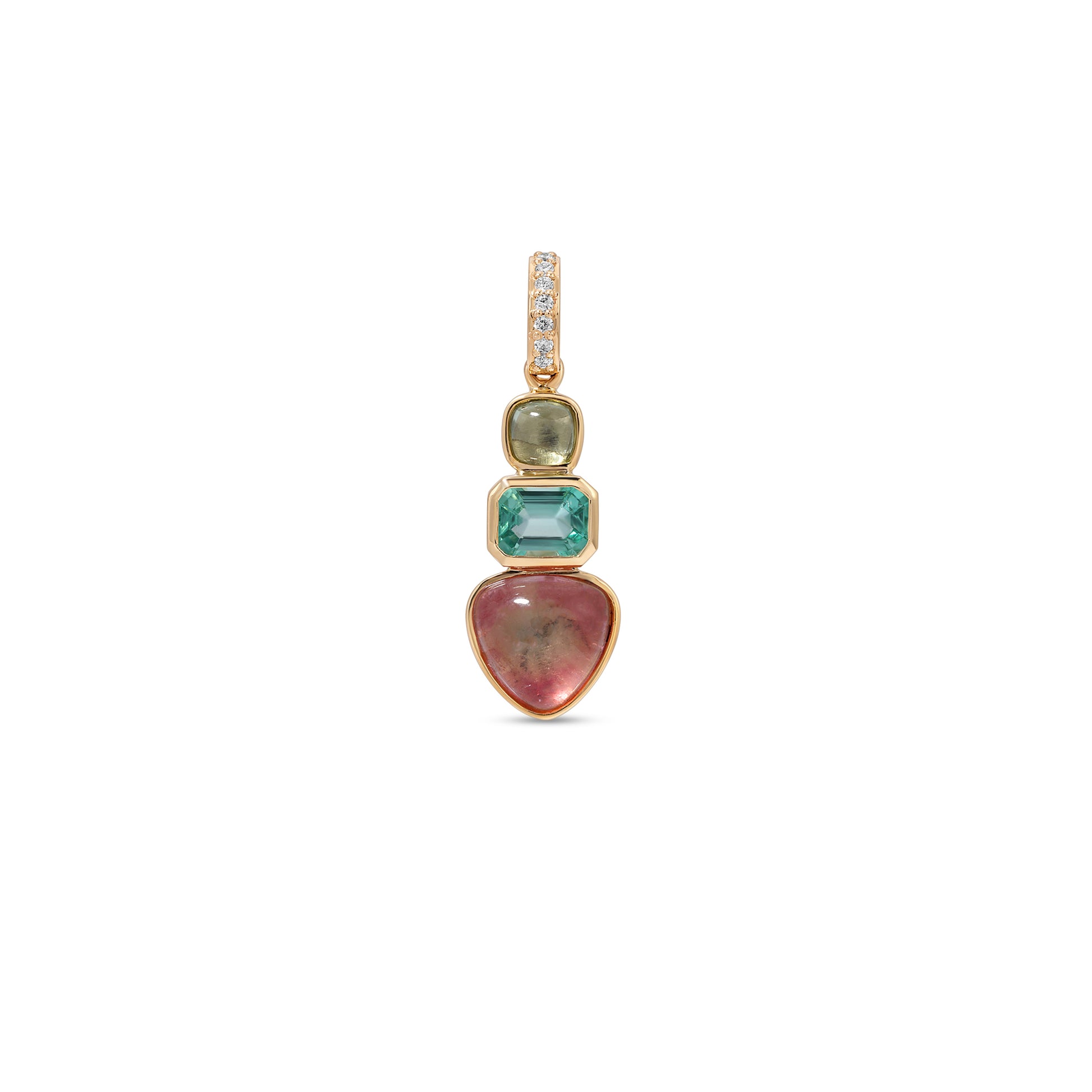 Pave Diamond Pink + Green Tourmaline Triple Step Charm