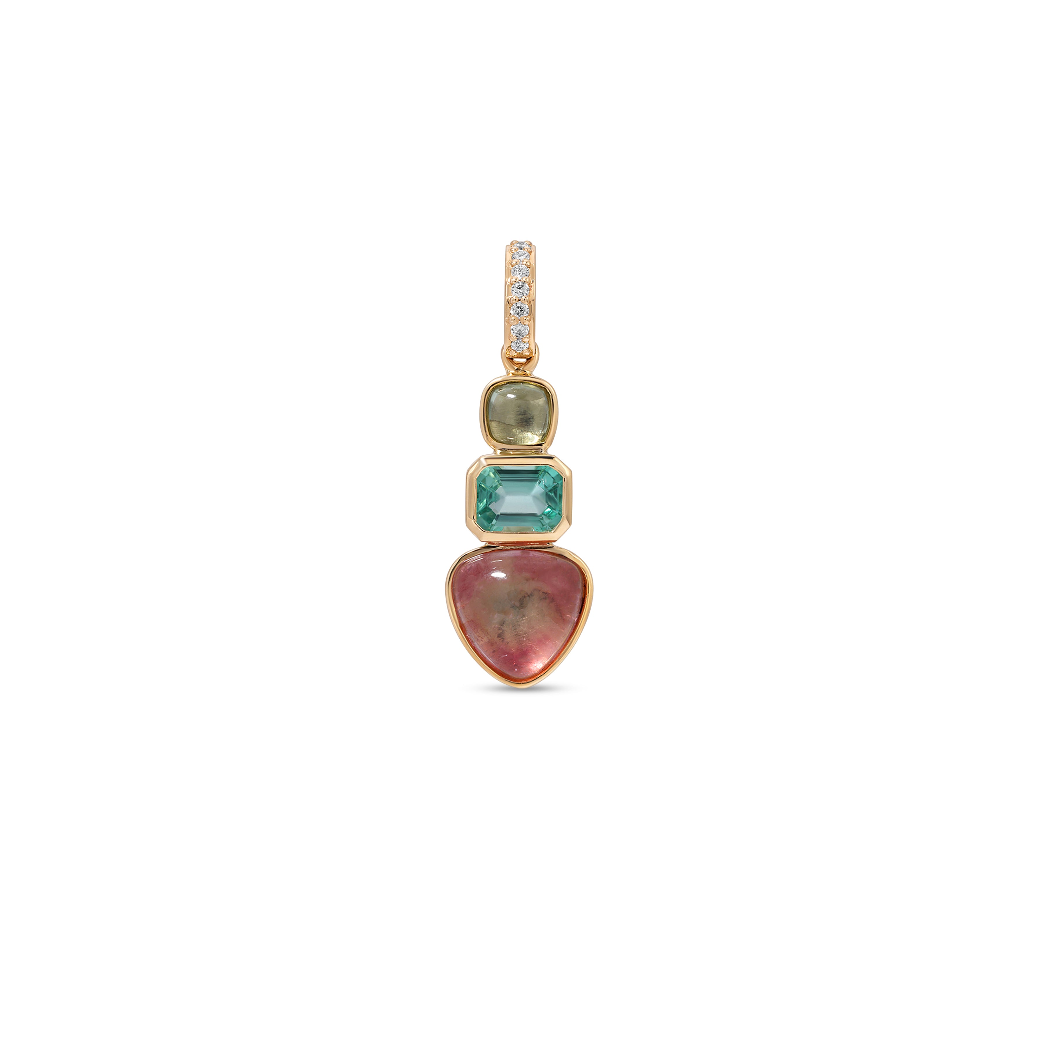 Pave Diamond Pink + Green Tourmaline Triple Step Charm