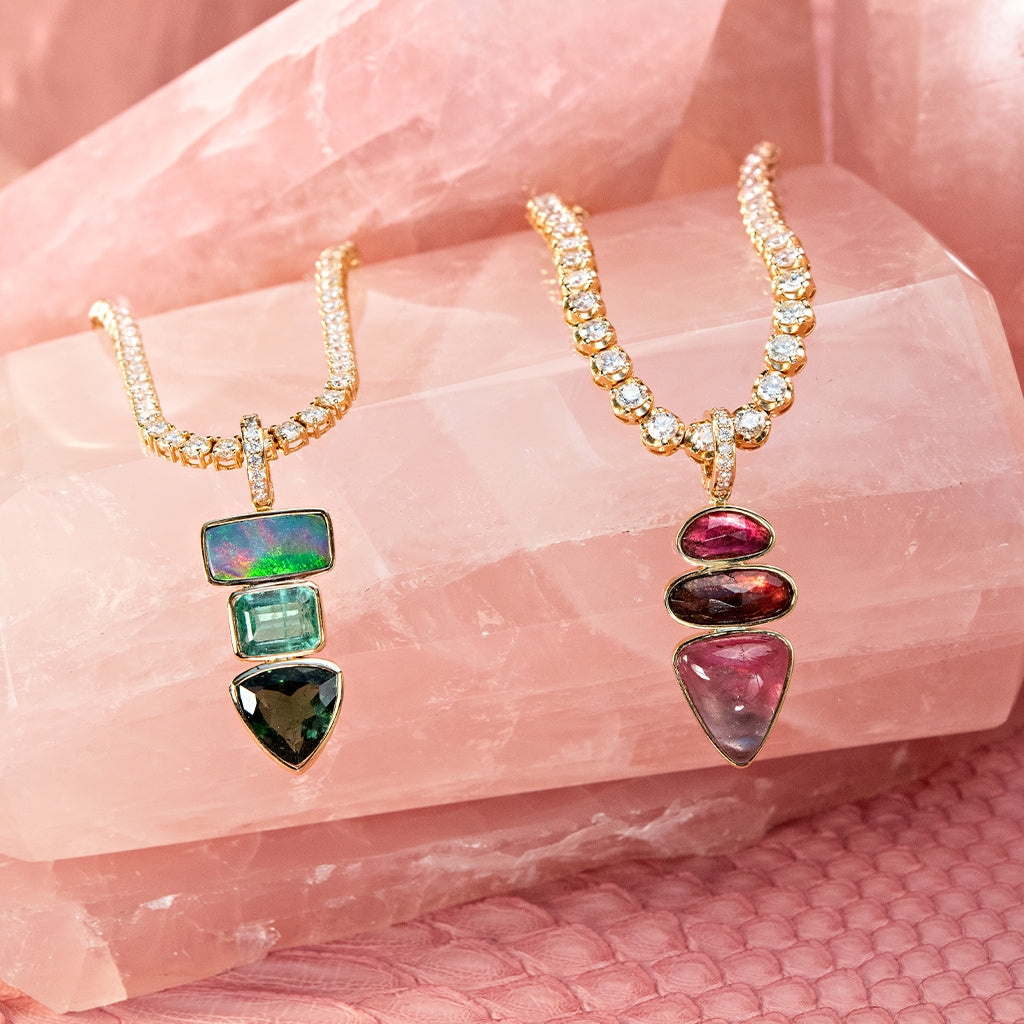 Pave Diamond Pink Tourmaline Triple Step Charm