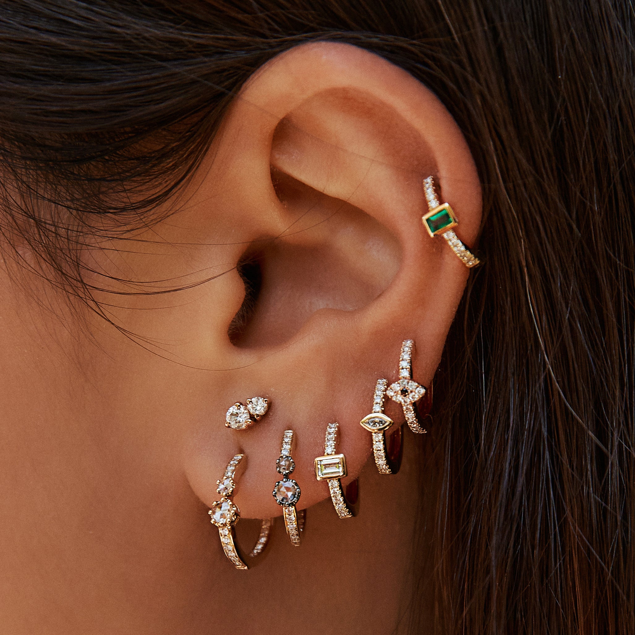 Pave Diamond Eye Mini Hoop