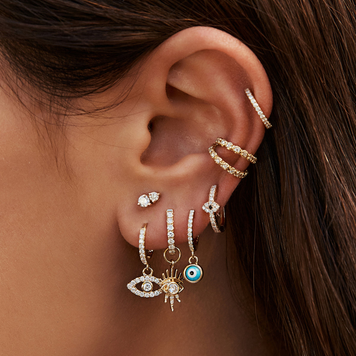 Pave Diamond Eye Mini Hoop