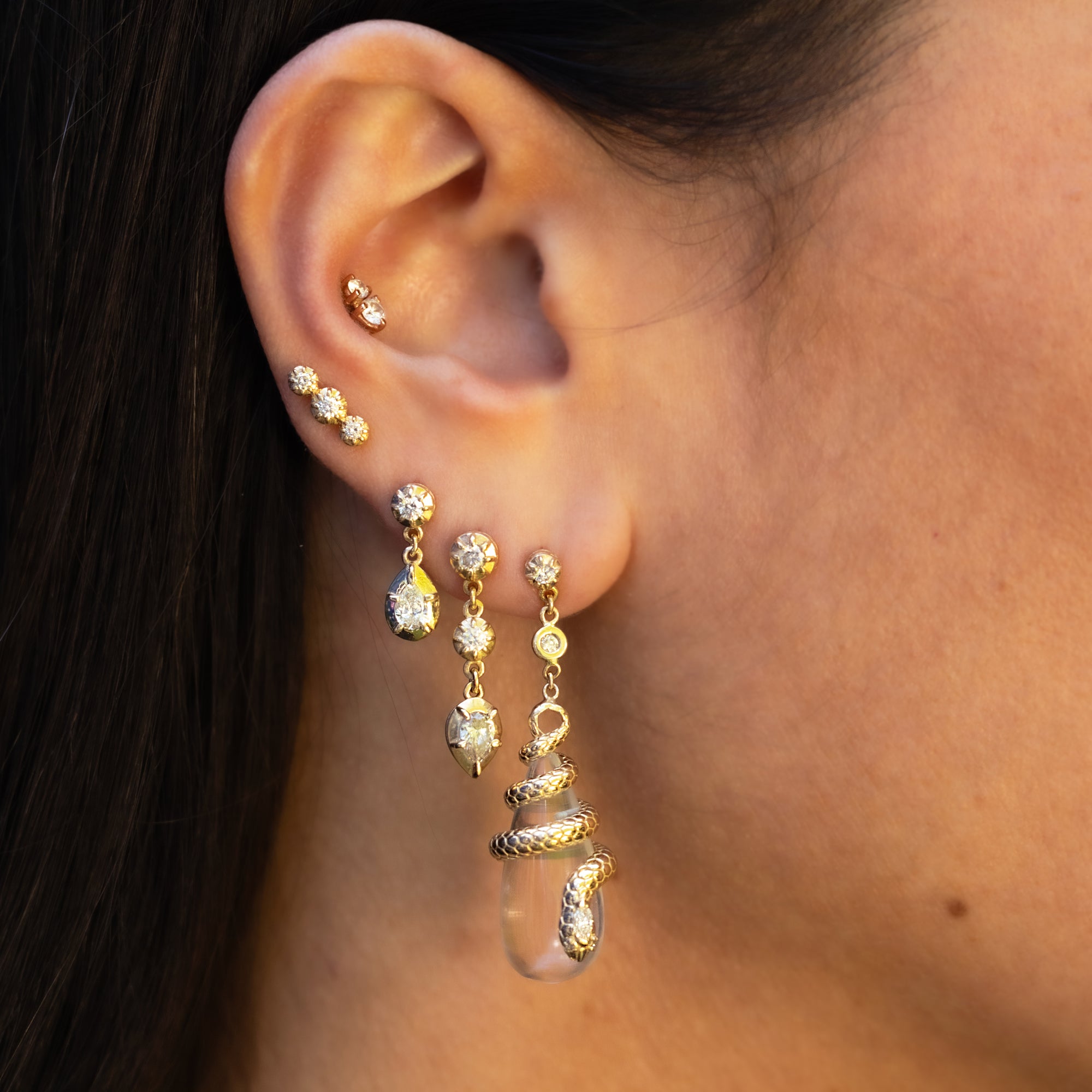 Diamond Snake Wrapped Clear Quartz Droplet Earrings – Jacquie Aiche
