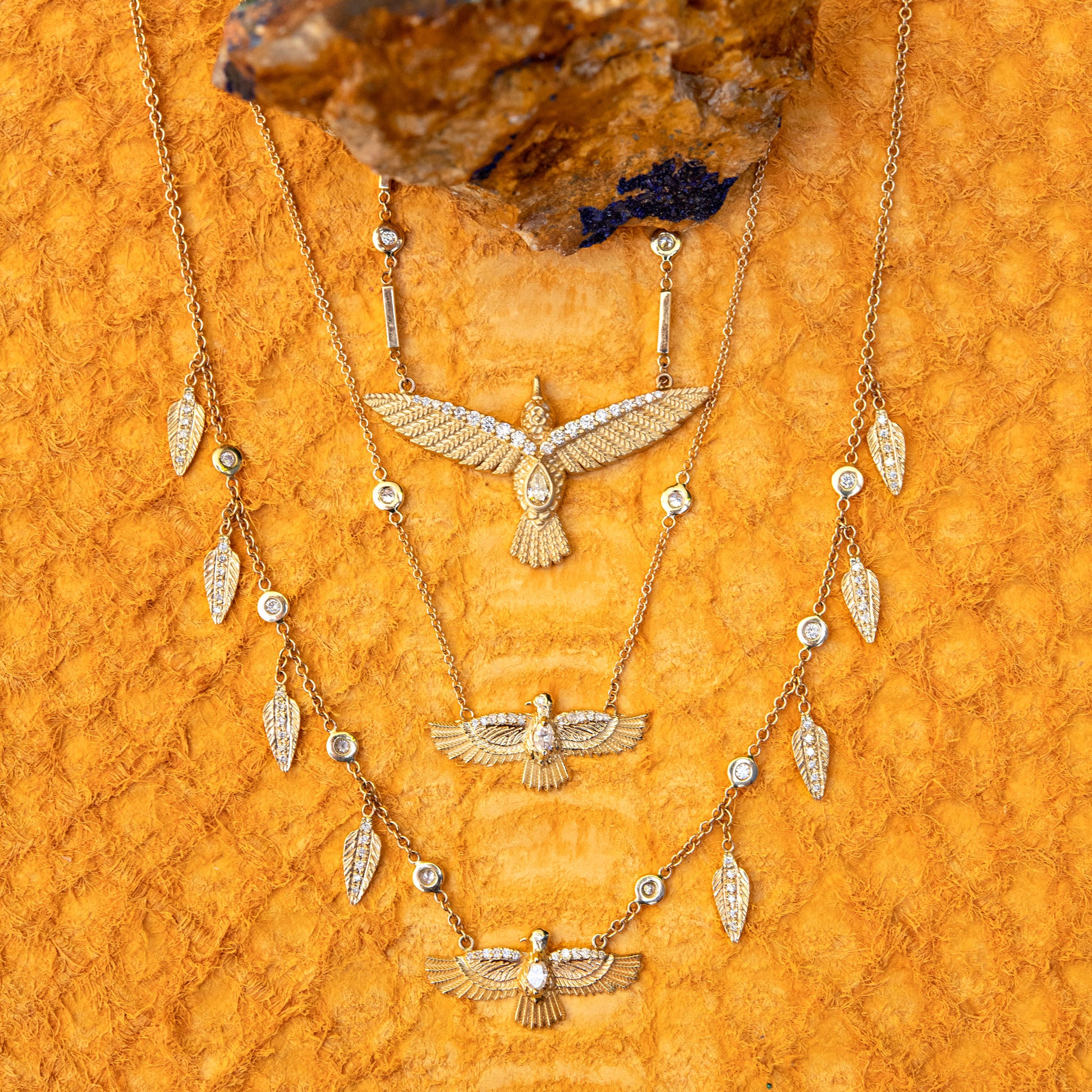 Pavé Marquise Diamond Center Thunderbird + Feather Shaker Necklace