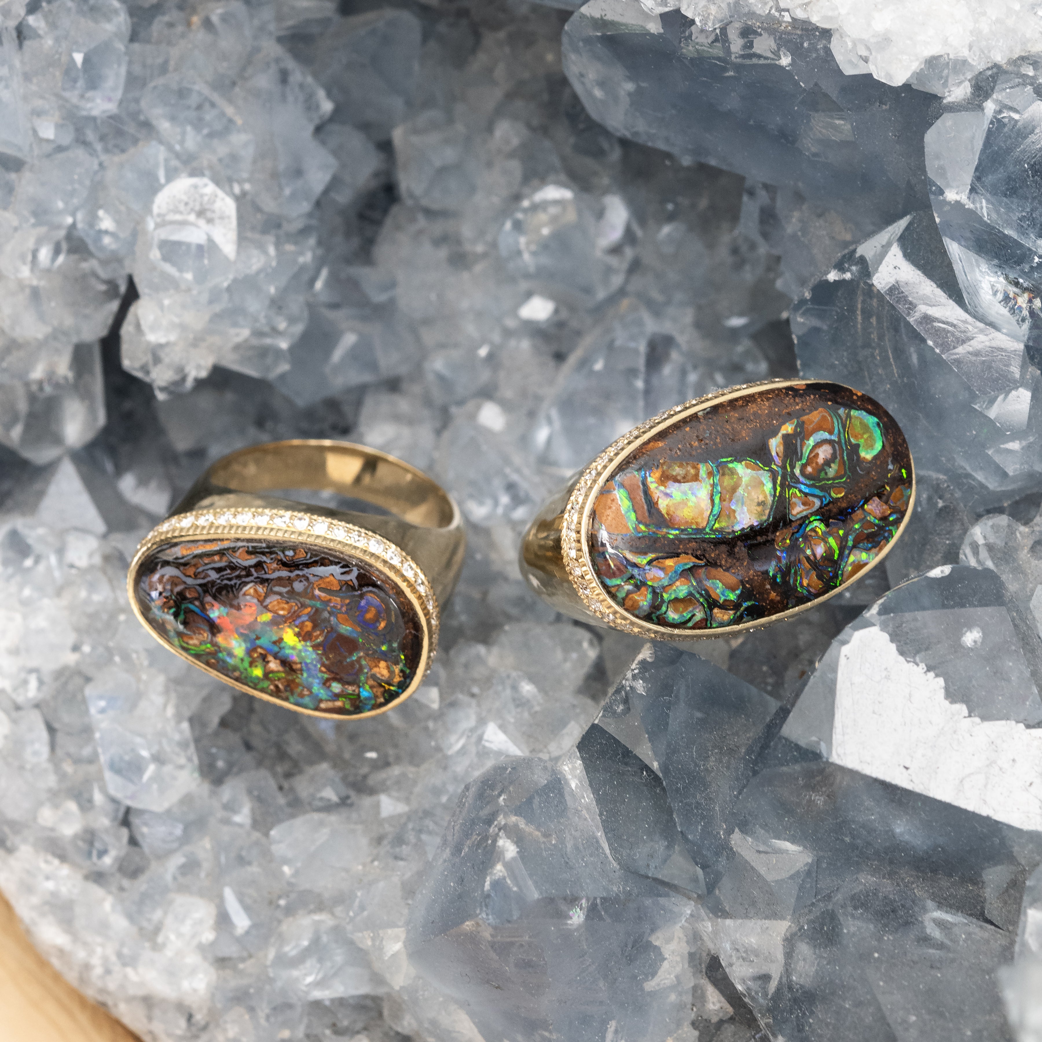 Pave Horizontal Oval Koroit Opal Ring