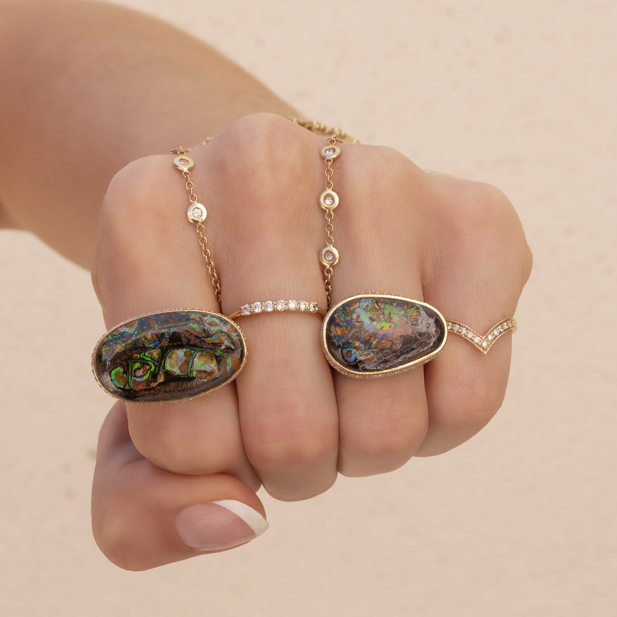 Pave Horizontal Oval Koroit Opal Ring