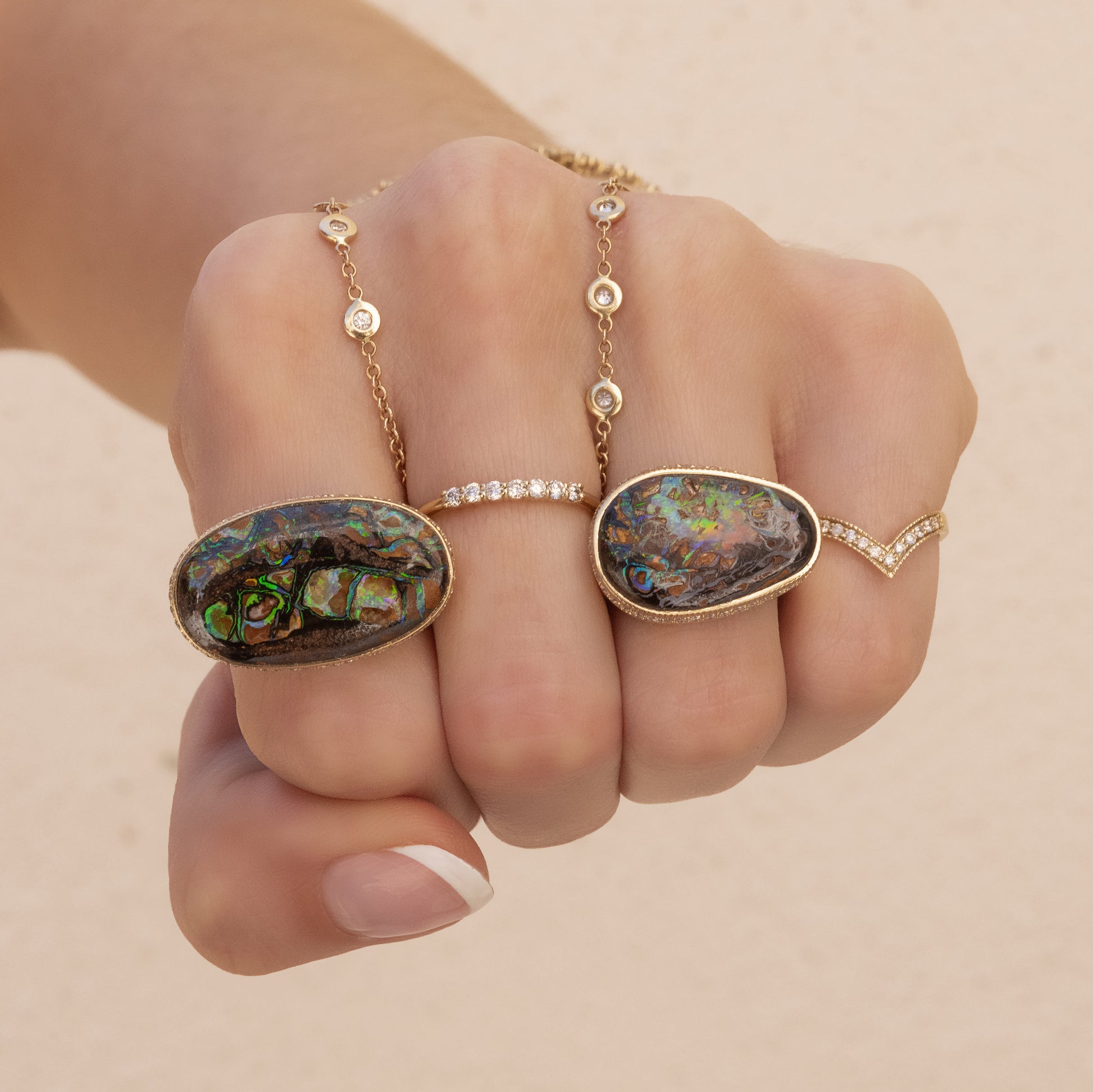 Pave Horizontal Freeform Koroit Opal Ring