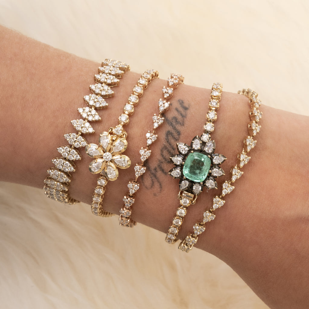 Black Rhodium Emerald Center Teardrop Diamond Flower Sophia Bracelet