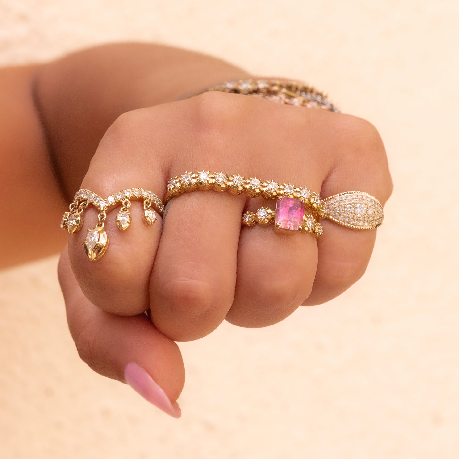 Large Diamond Center Pave Football Ring