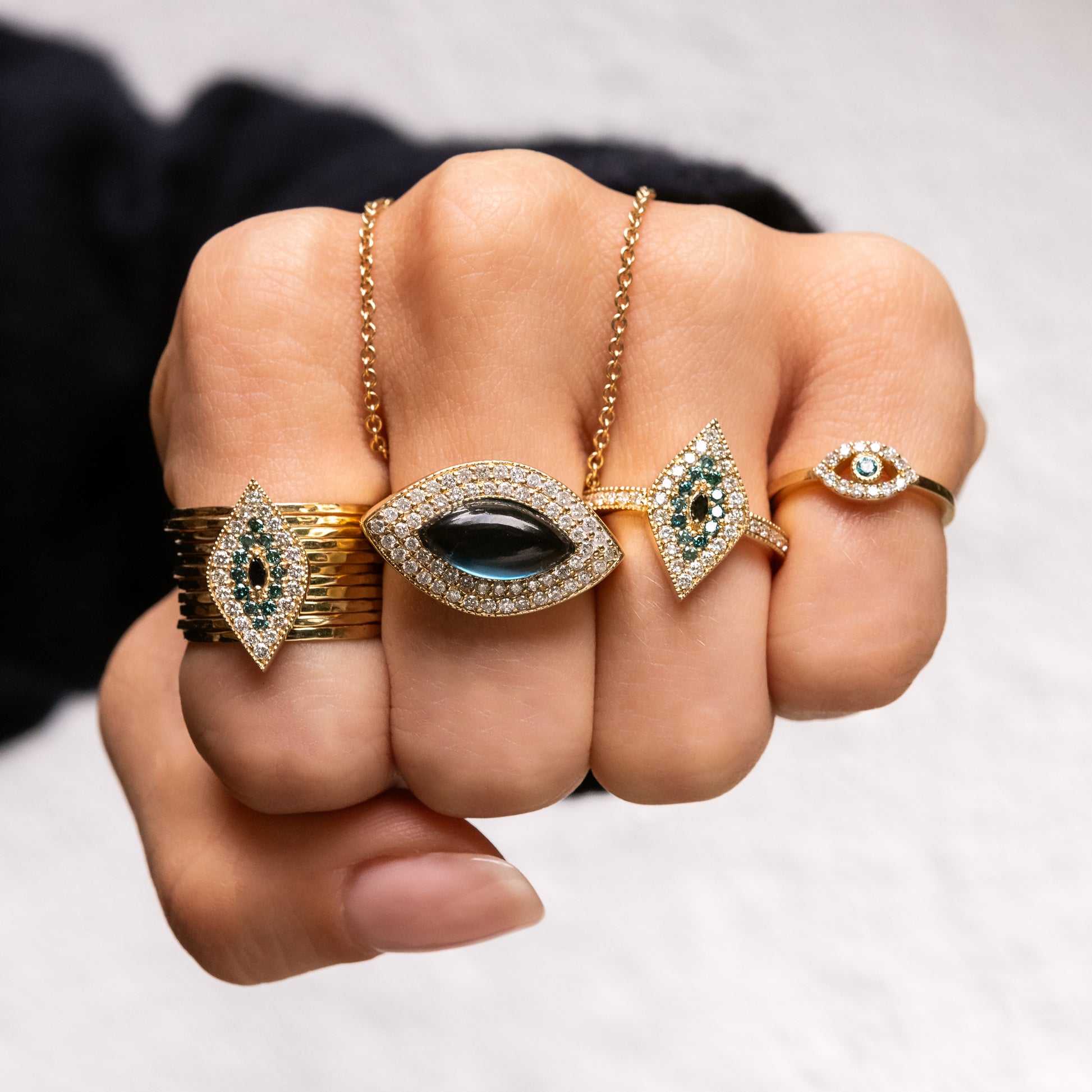 Blue and White Pave + Marquise Black Diamond Multi Waif Ring