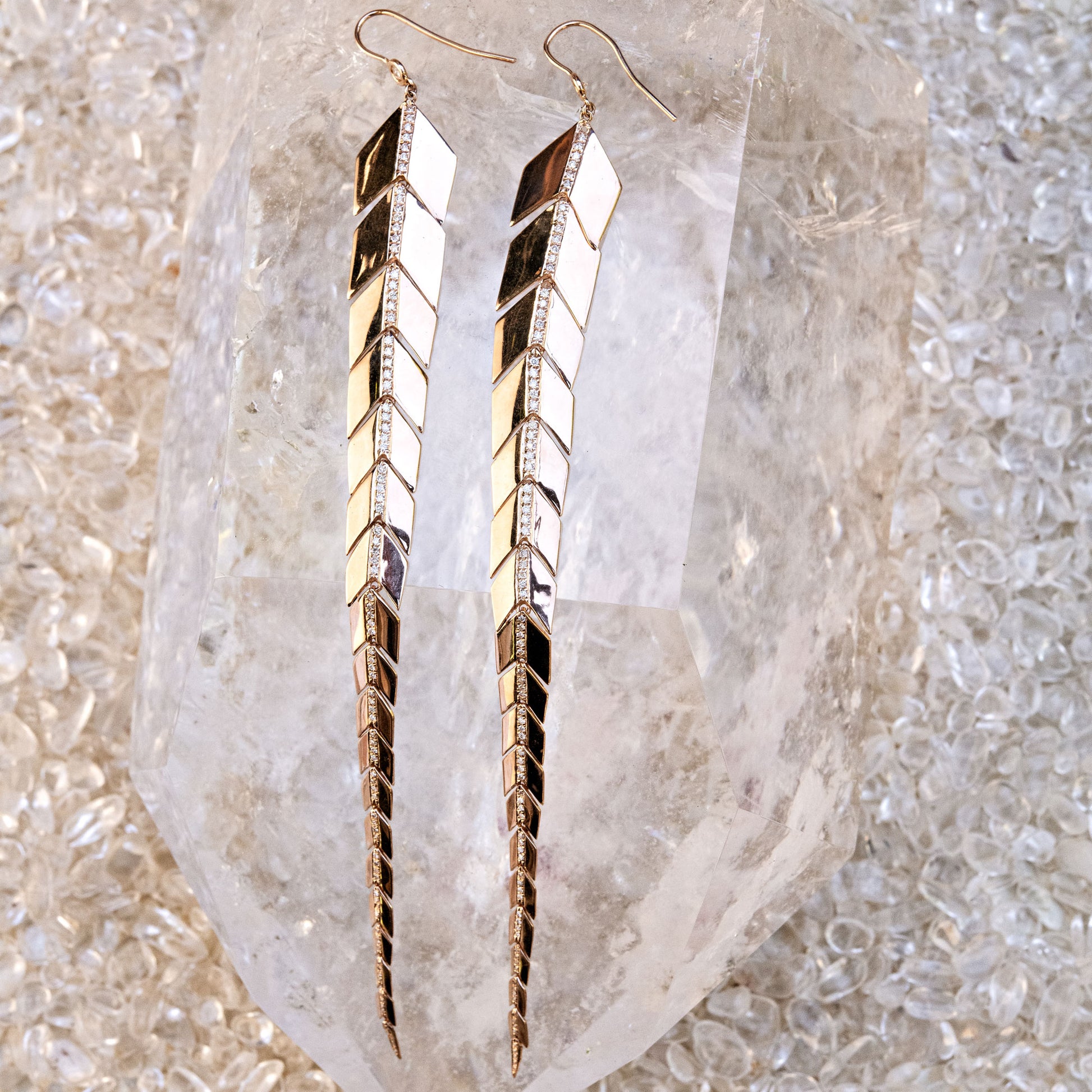 Pave Center Long Fishtail Earrings