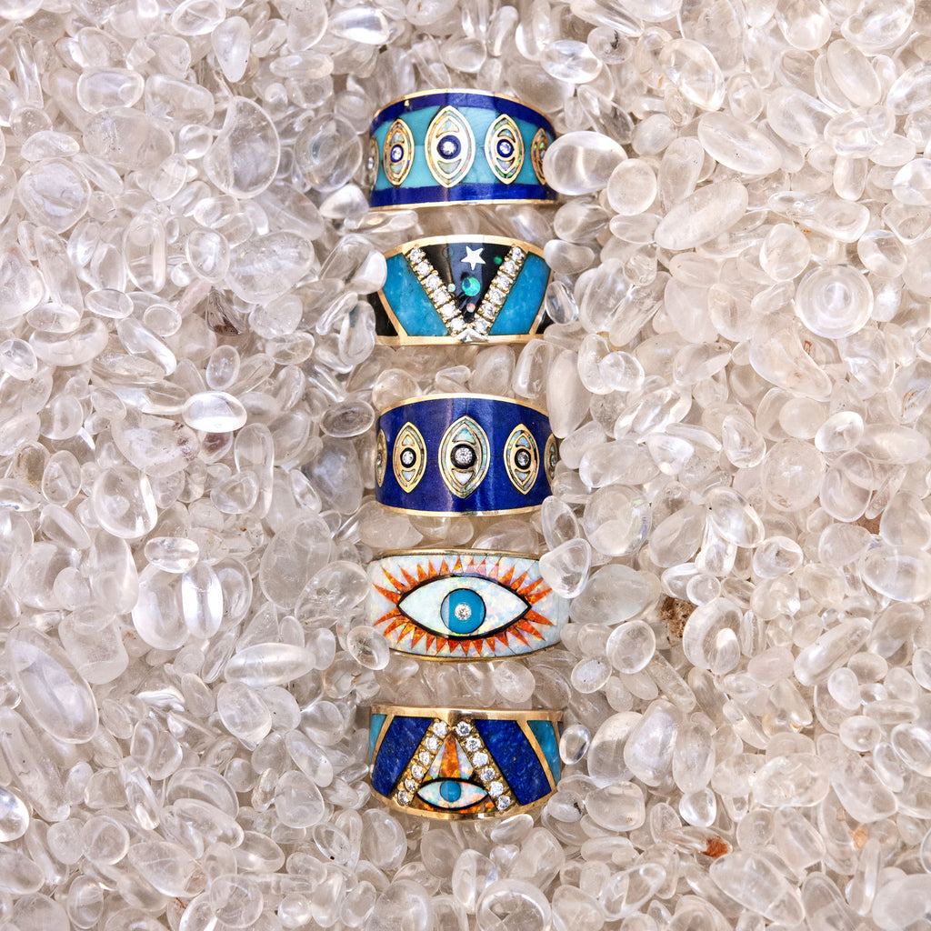 Eye Gemstone Chevron Inlay Ring