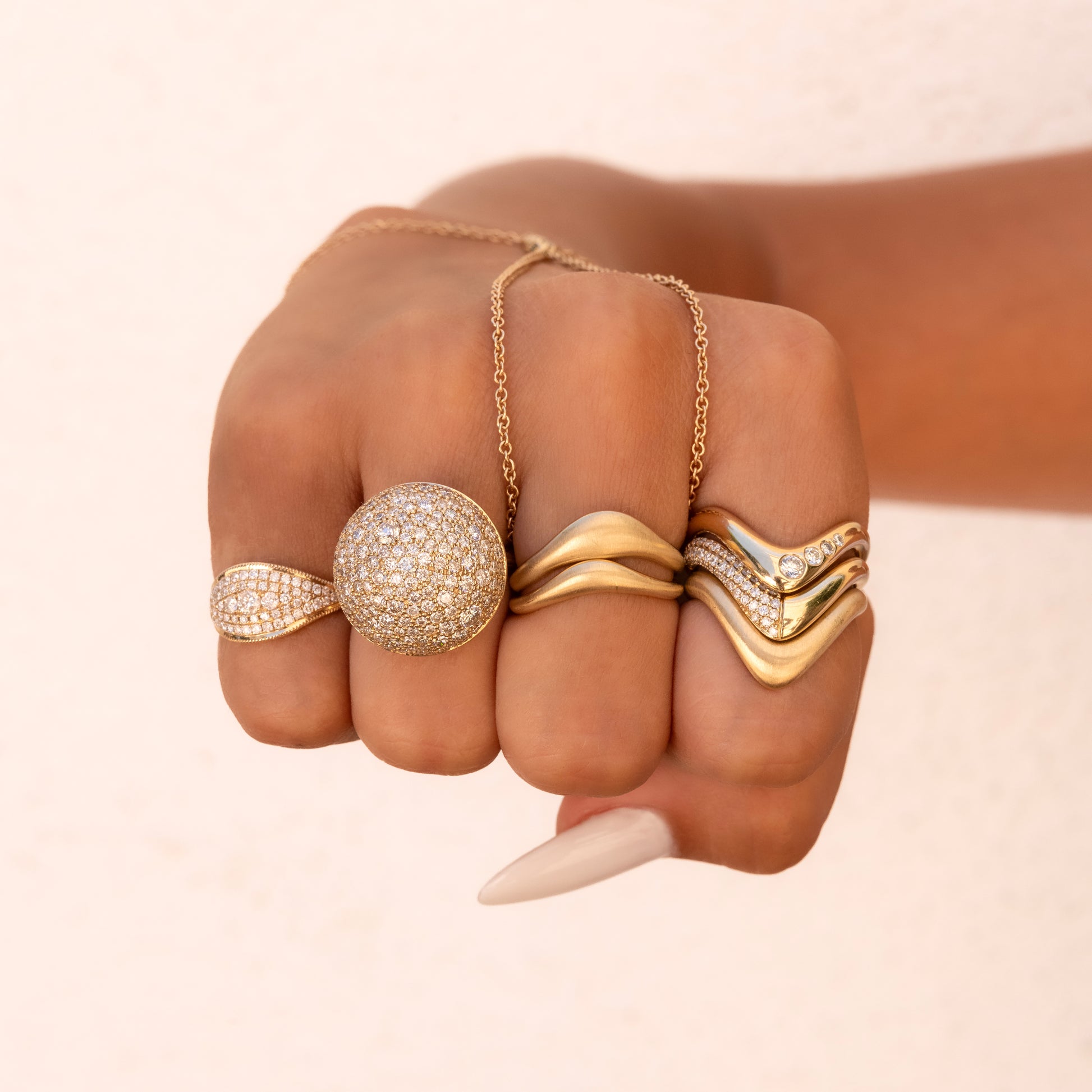 Large Half Pave V Wave Ring