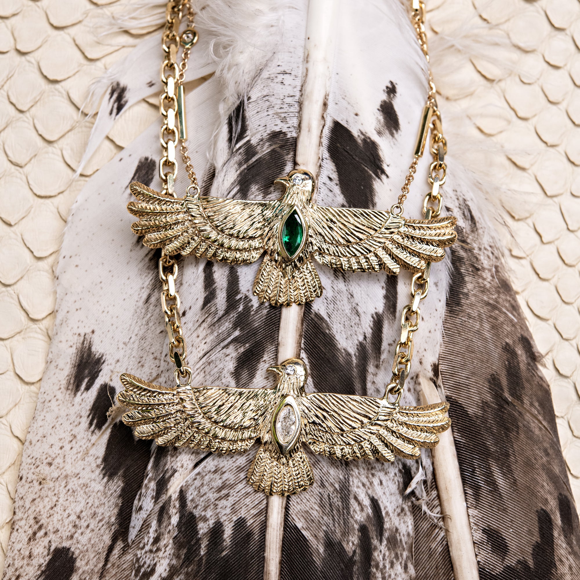 Large Marquise Emerald Thunderbird Smooth Bar Necklace