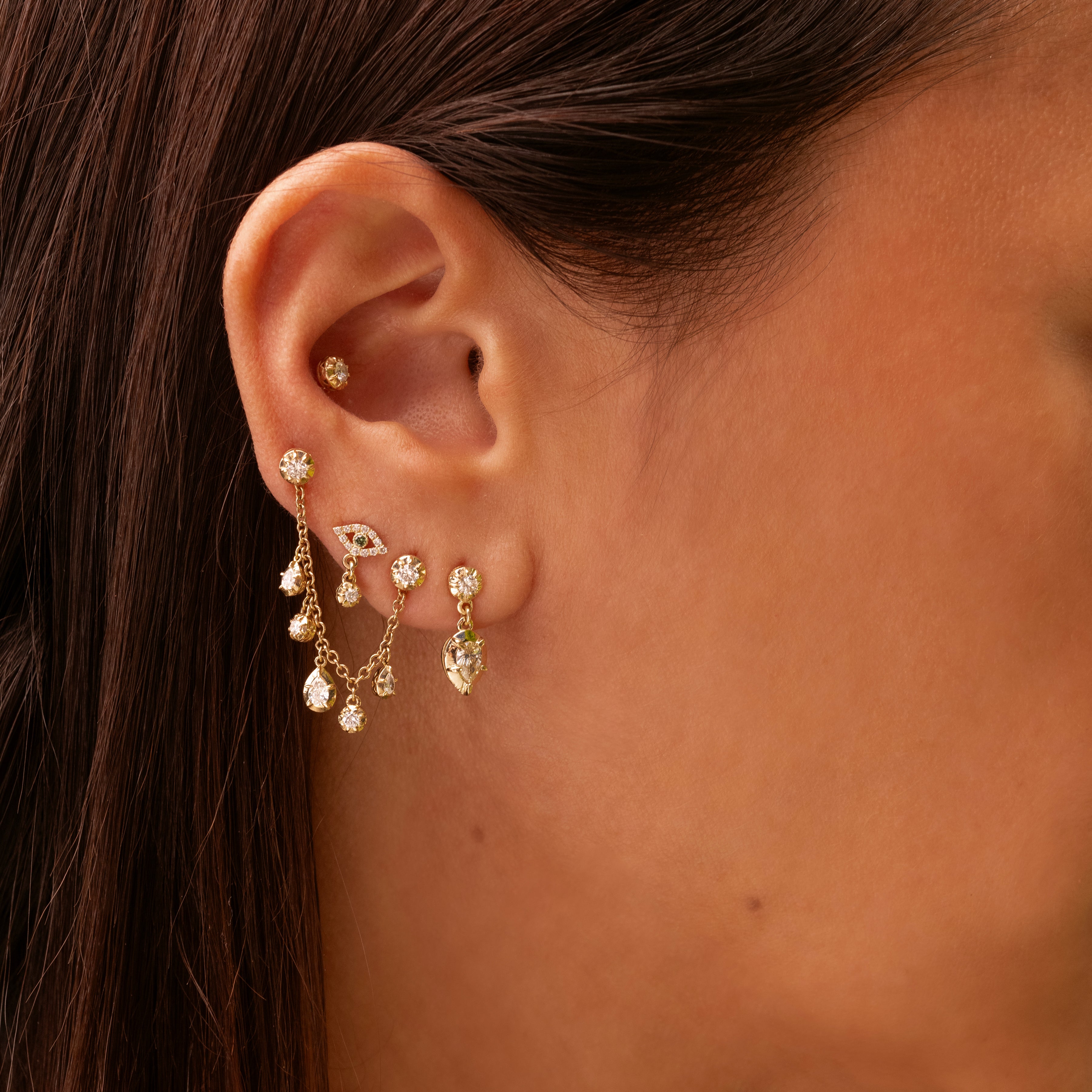 Pave Open Eye + Sophia Dia Drop Stud Earring